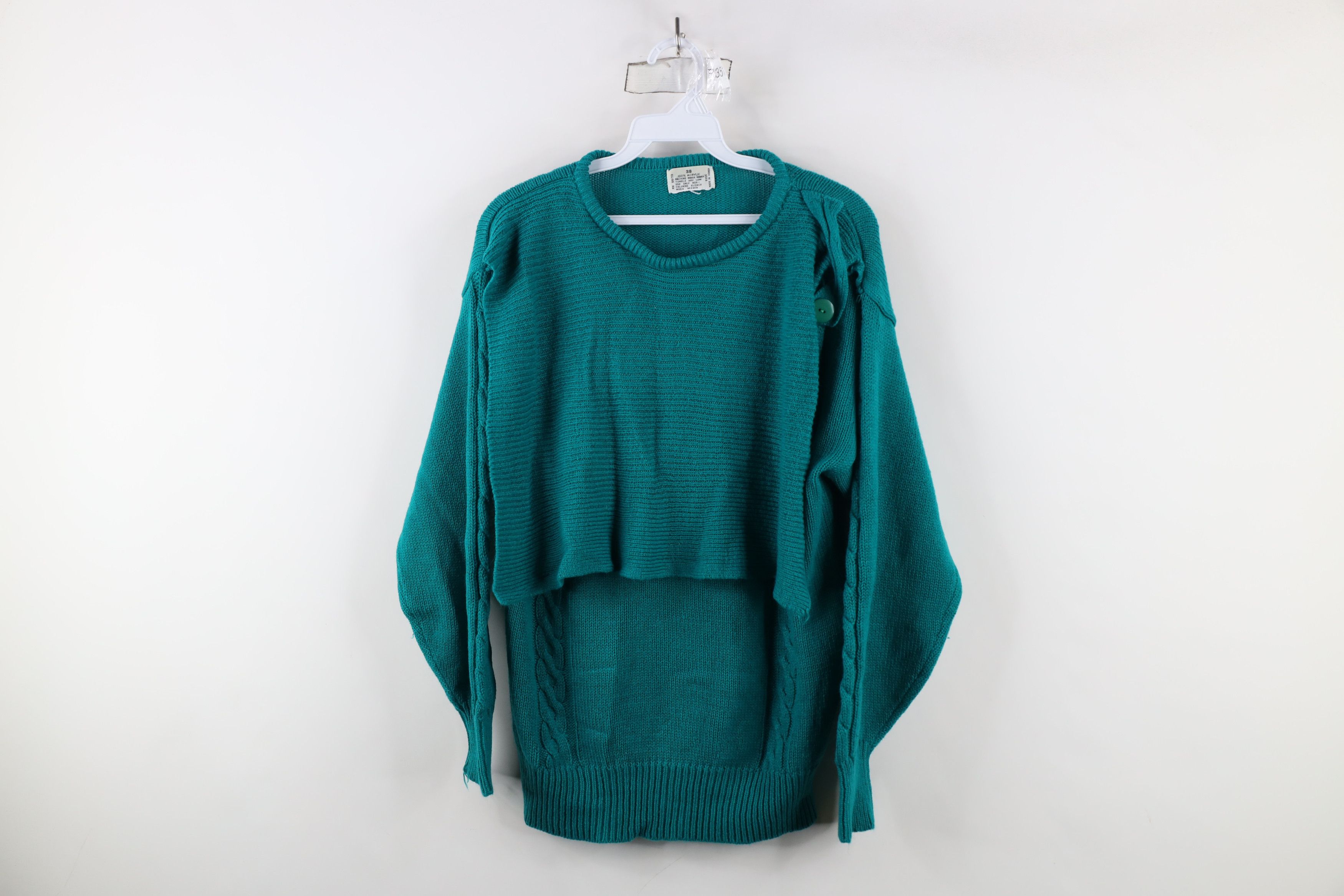 Vintage Vintage 70s Streetwear Bib Cable Knit Crewneck Sweater Teal Size XS / US 0-2 / IT 36-38 - 1 Thumbnail