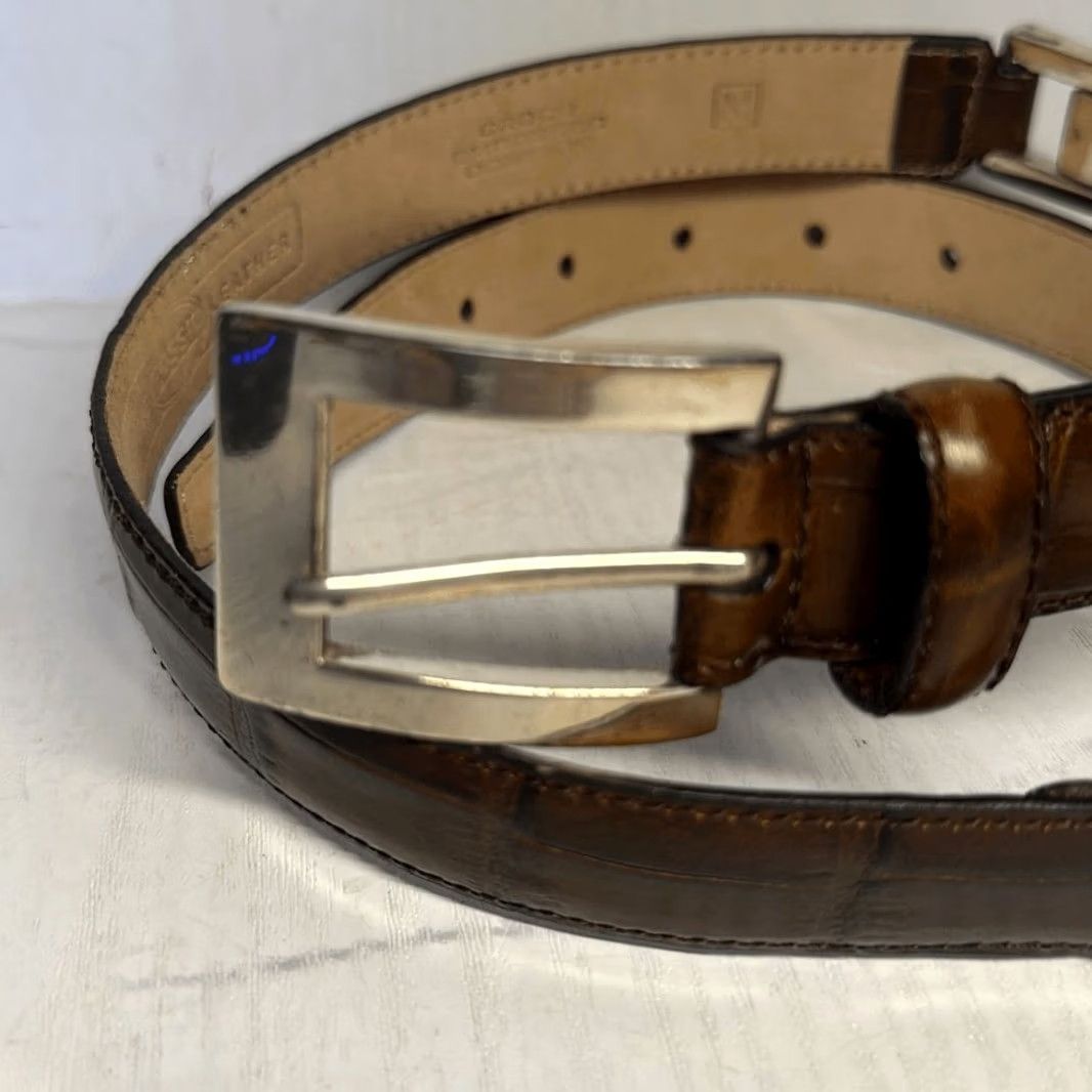 Fossil Fossil Belt Men Leather Brown Alligator Croco Embossed Cowhide Medium M 36” BT328220002 Size ONE SIZE - 2 Thumbnail