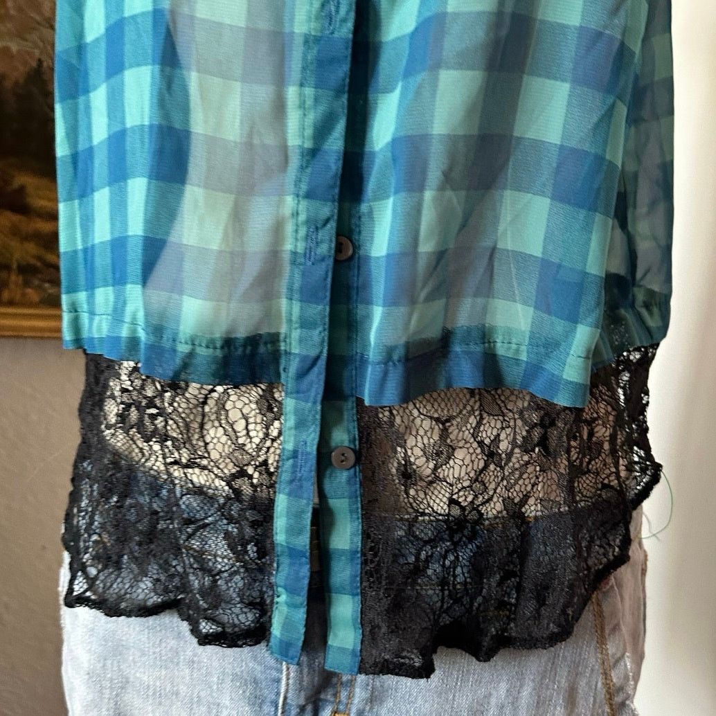 Other dream out loud blue green black lace checkered blouse Size XL / US 12-14 / IT 48-50 - 2 Thumbnail