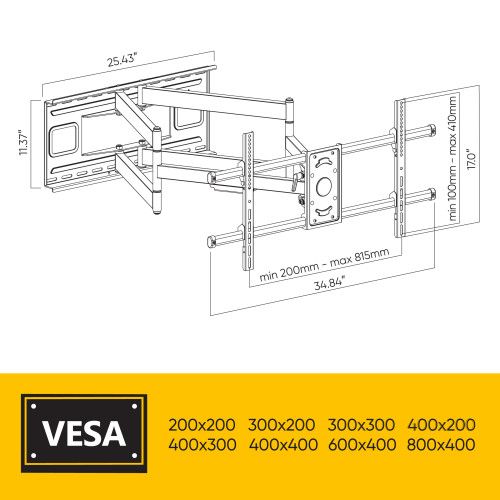 Designer × Homemade Full Motion Extra Extension TV mount for 43-90" Size US L / EU 52-54 / 3 - 7 Thumbnail
