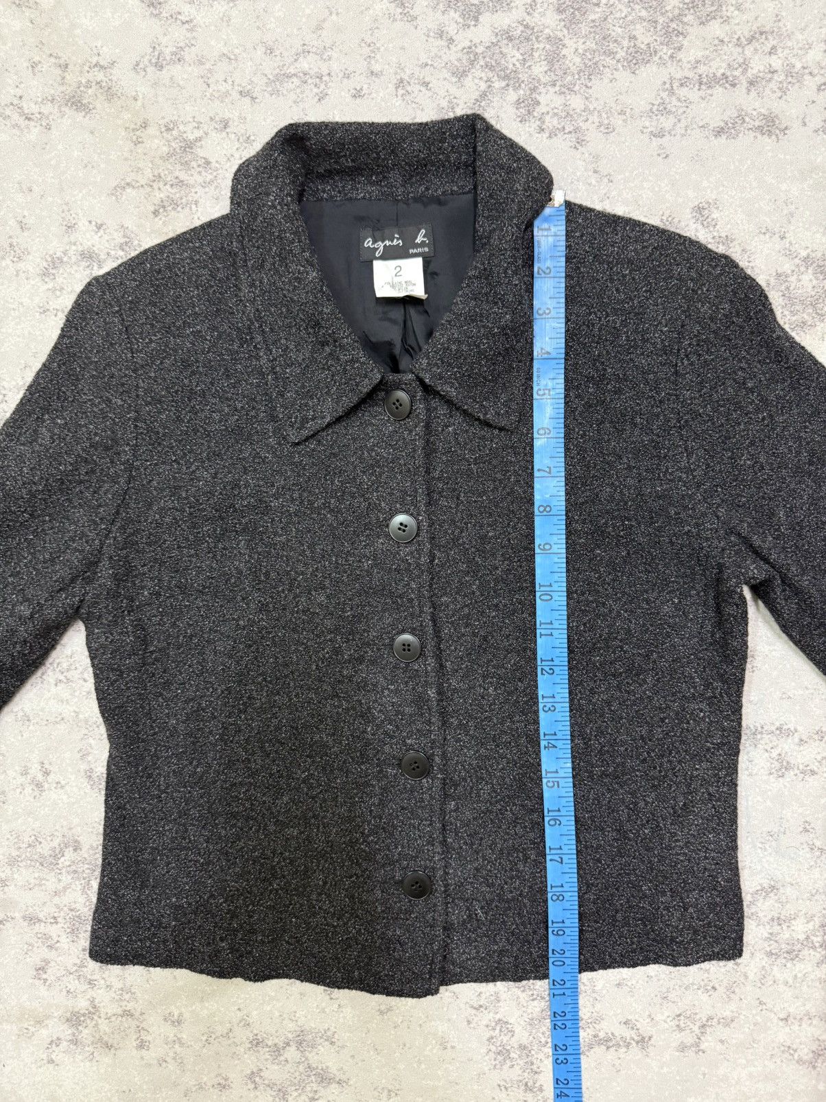 agnes b. Agnes B. Charcoal Black Light Tweed Jacket Button Up Size S / US 4 / IT 40 - 19 Thumbnail