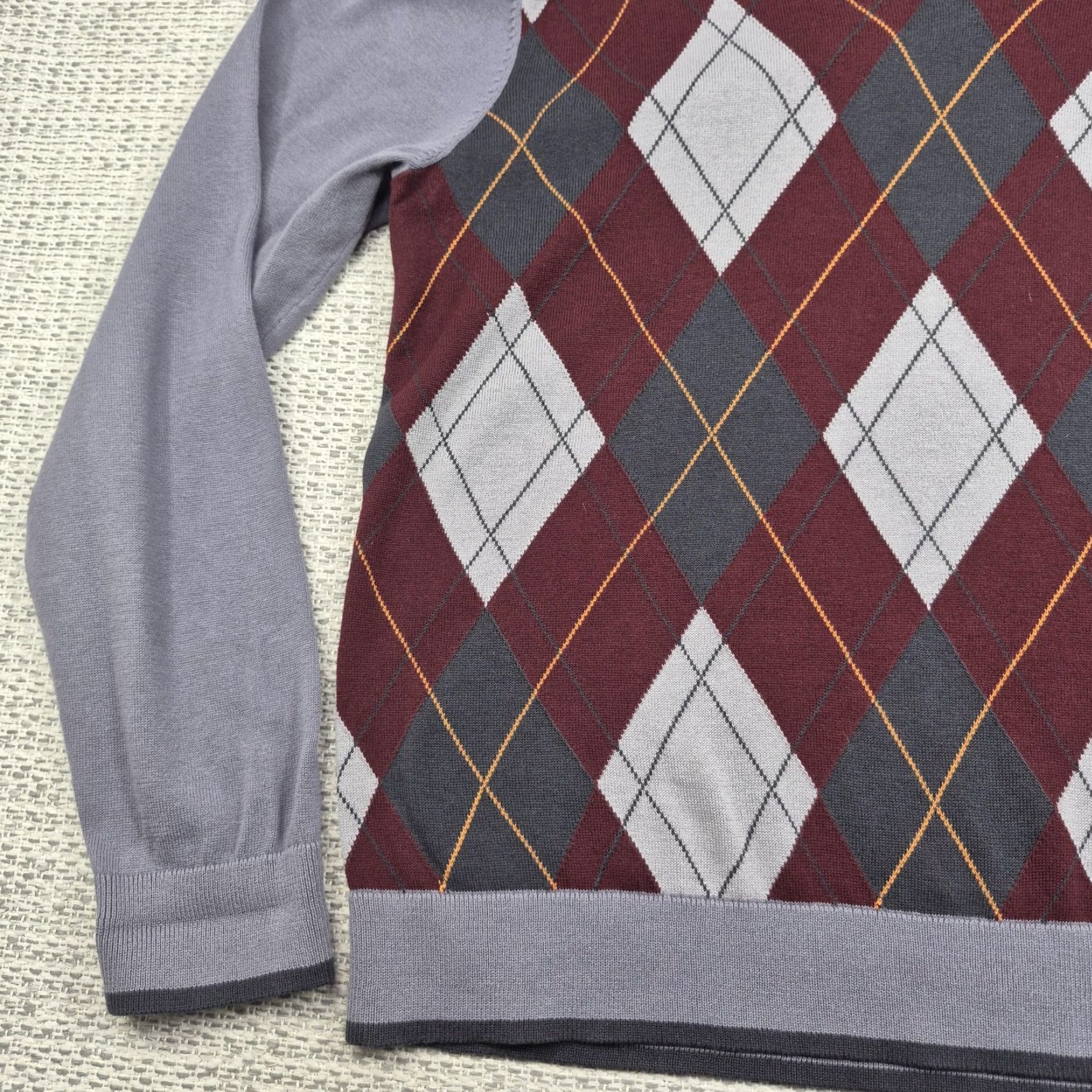 Murano Murano Mens Large Gray Burgundy Argyle V Neck Soft Cotton Knit Pullover Sweater Size US L / EU 52-54 / 3 - 3 Thumbnail