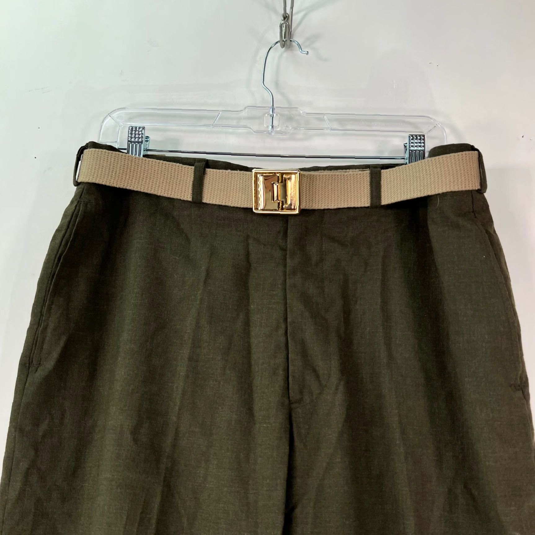 Vintage Mens Flat Front Straight Leg Low Rise Green Belted Trouser Dress Pants Size 33S Size US 32 / EU 48 - 4 Thumbnail