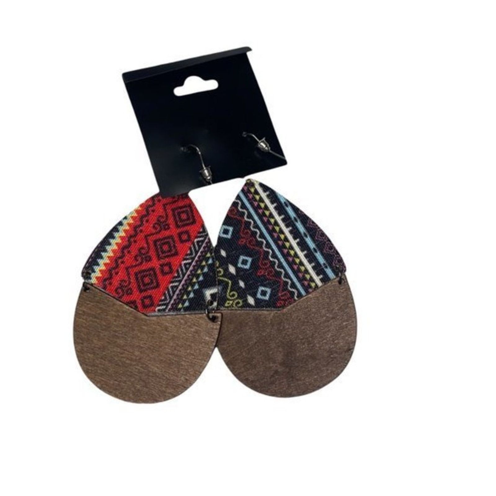 Other NWT Wooden Fabric Covered Boho Aztec Dangle Earrings Black Size ONE SIZE - 4 Thumbnail