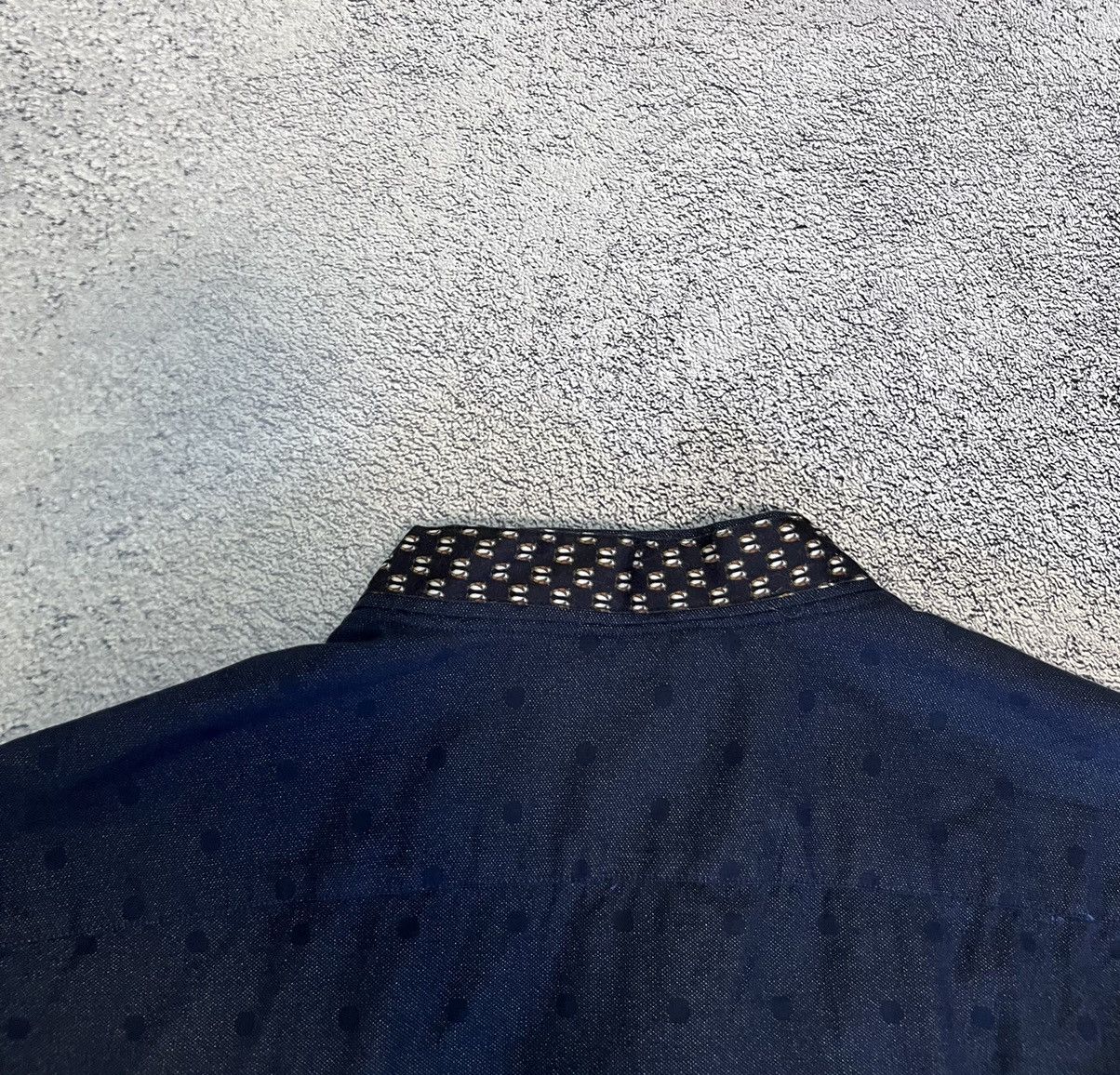 Etro Etro Polka Dot Shirt Band Collar Dark Blue Italy Size M Mens Size US XXL / EU 58 / 5 - 14 Thumbnail