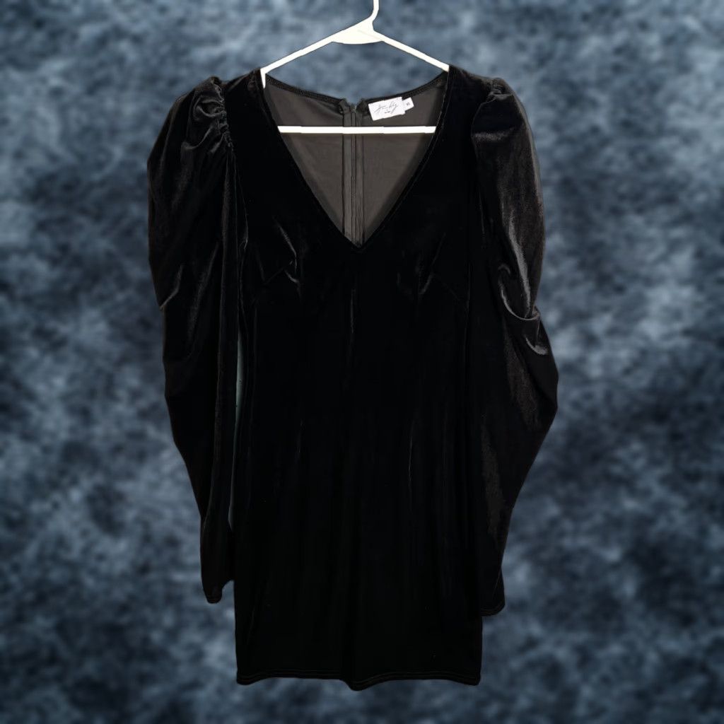 Vintage NA-KD x Hanna Weig Womens XS Black Velvet Puff Sleeve V-Neck Mini Dress Size XS / US 0-2 / IT 36-38 - 1 Thumbnail