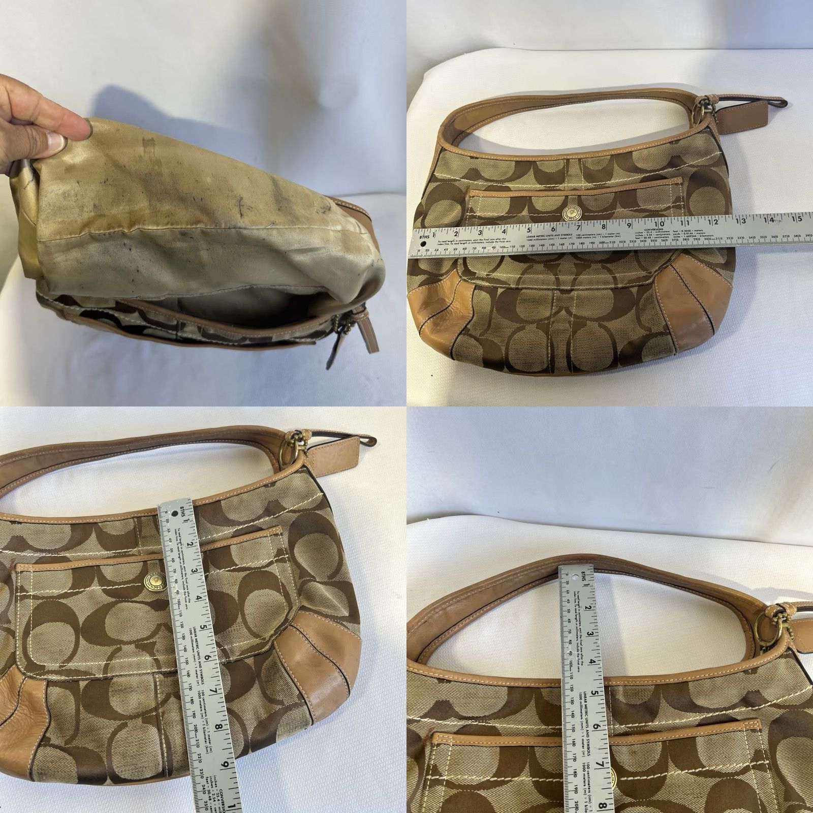 Coach VINTAGE Coach Ergo Signature Hobo Bag Womens Khaki Canvas Leather Trim Medium Tan Brown Hardware Gold Size ONE SIZE - 9 Thumbnail