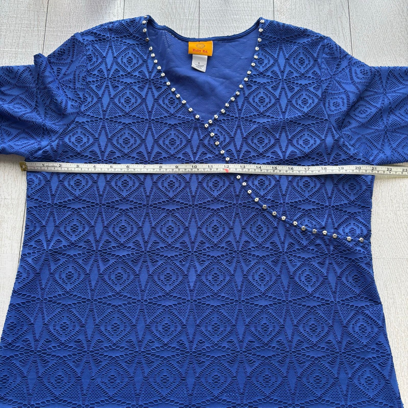 Other Ruby Rd. Blue Medallion Faux Wrap 3/4 Sleeve Shirt Large Size L / US 10 / IT 46 - 6 Thumbnail