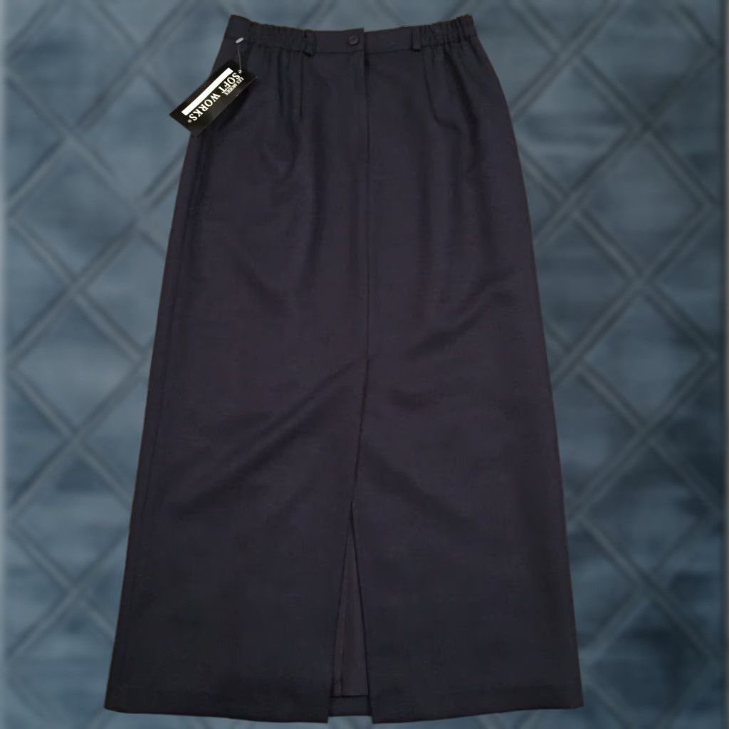Vintage Soft Works Skirt Maxi Womens Long Blue Herringbone Size 10 Elastic Waist Slit Updated 2024 New Size 32" / US 10 / IT 46 - 1 Thumbnail