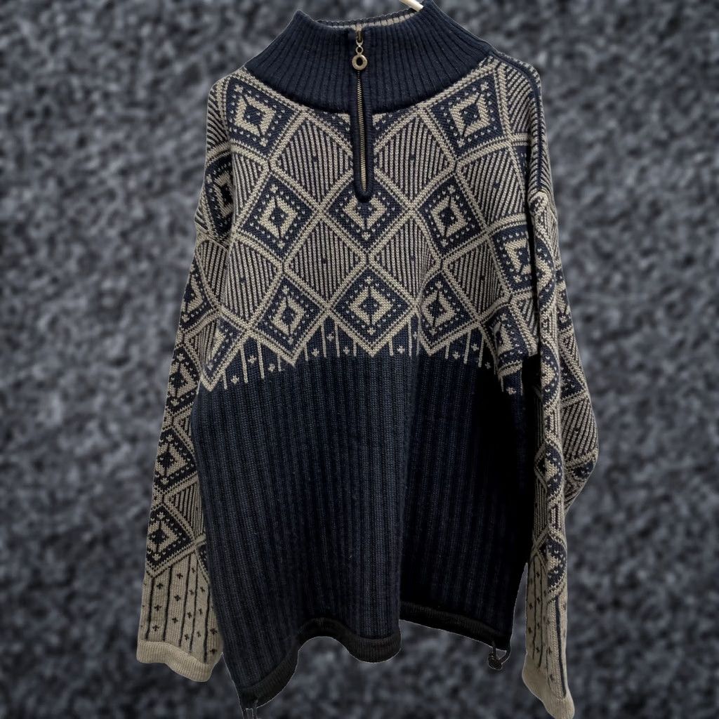 Vintage Vintage Christiania Norwegian Sweater Mens Large Black Gray Wool Fair Isle Nordic Pullover Size US L / EU 52-54 / 3 - 1 Thumbnail