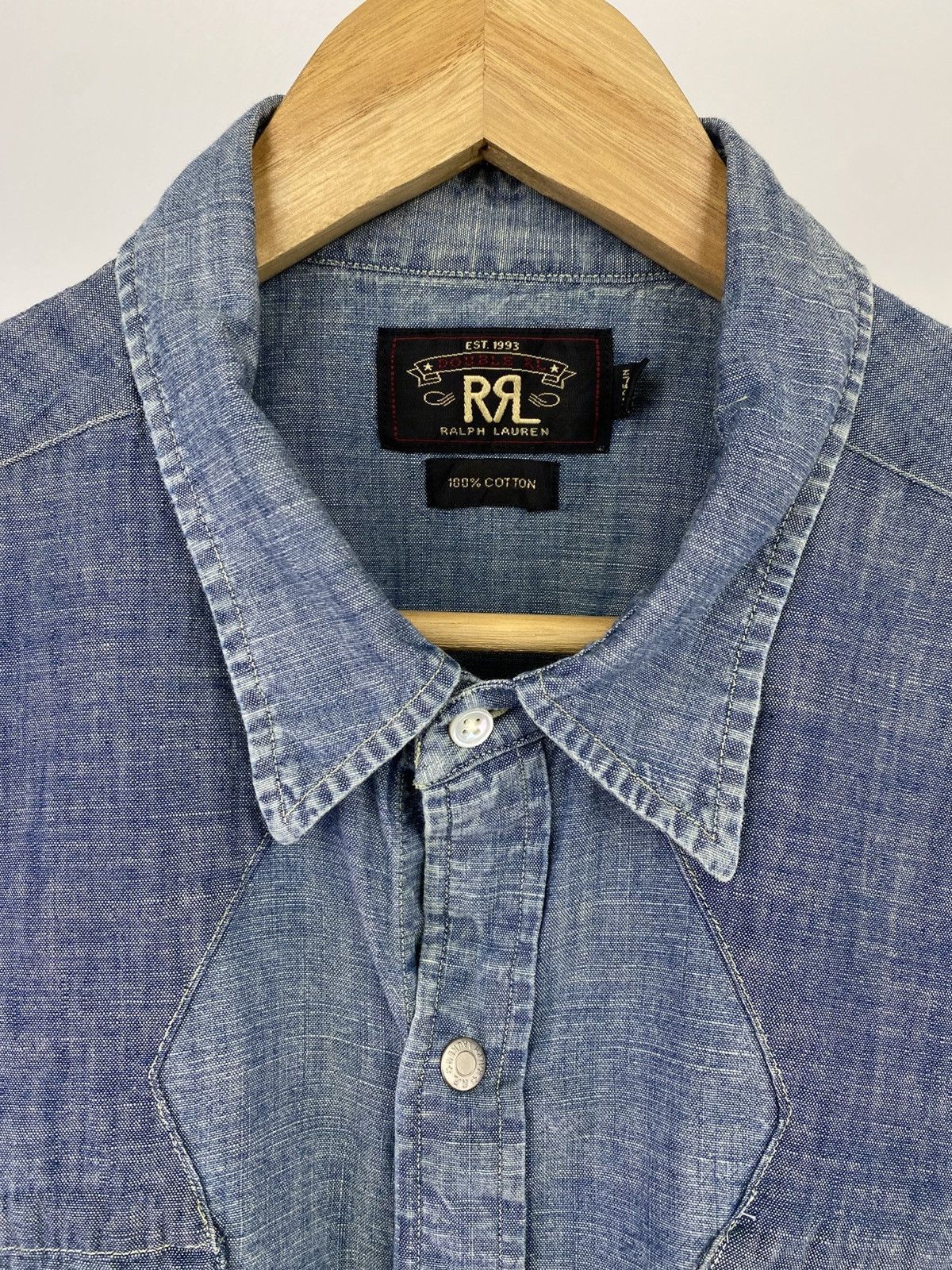 RRL Ralph Lauren 2000's Double RL Chambray Shirt Size US XL / EU 56 / 4 - 8 Thumbnail