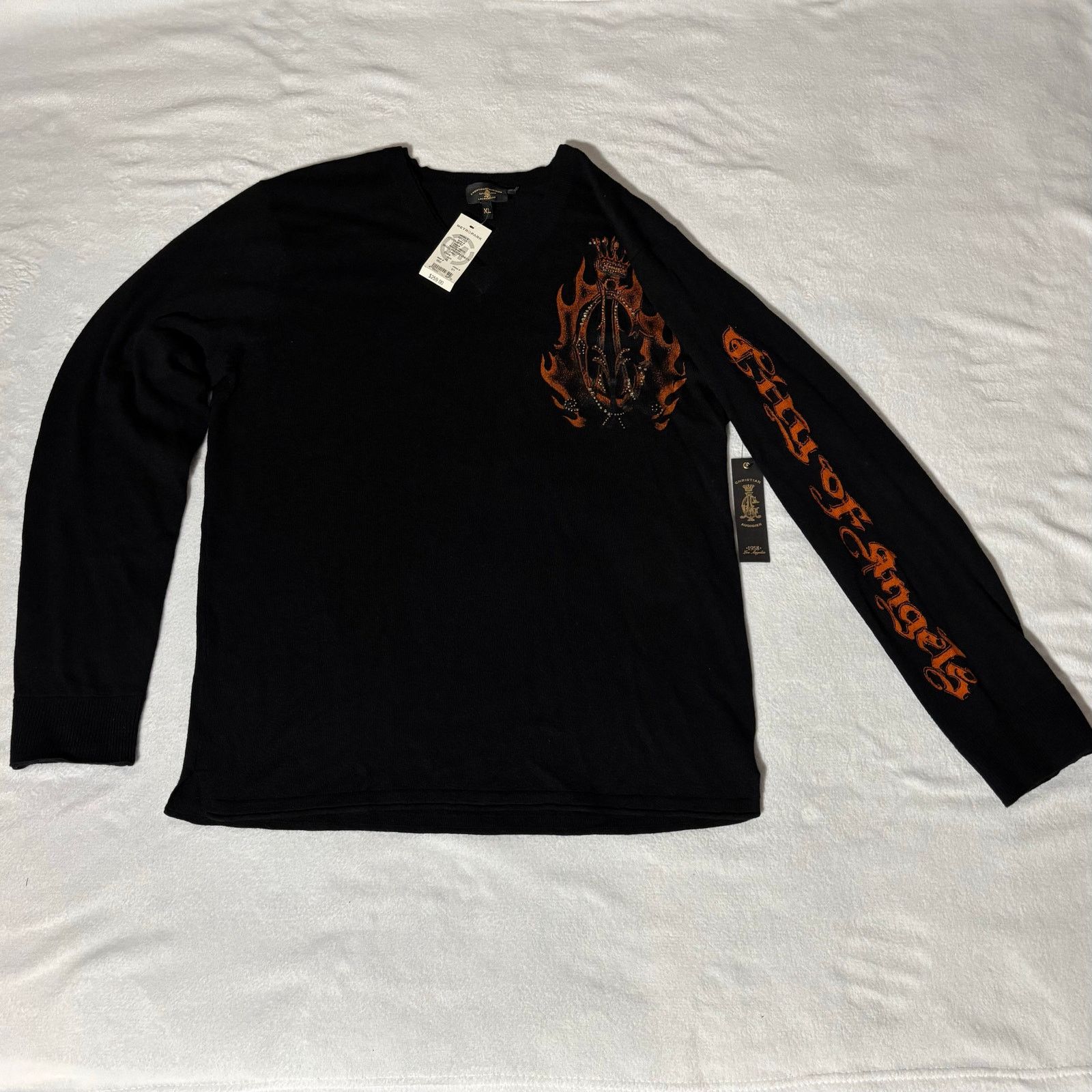 Christian Audigier Christian Audigier Skull Piston V Neck Black Y2K NWT Size US XL / EU 56 / 4 - 1 Thumbnail