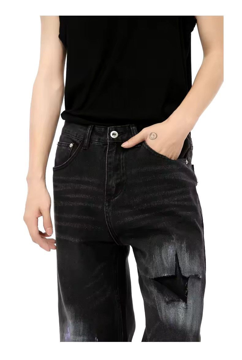 Jean × Vintage Street style Hole Star Wide Leg Washed Design Jeans Size US 28 / EU 44 - 7 Thumbnail