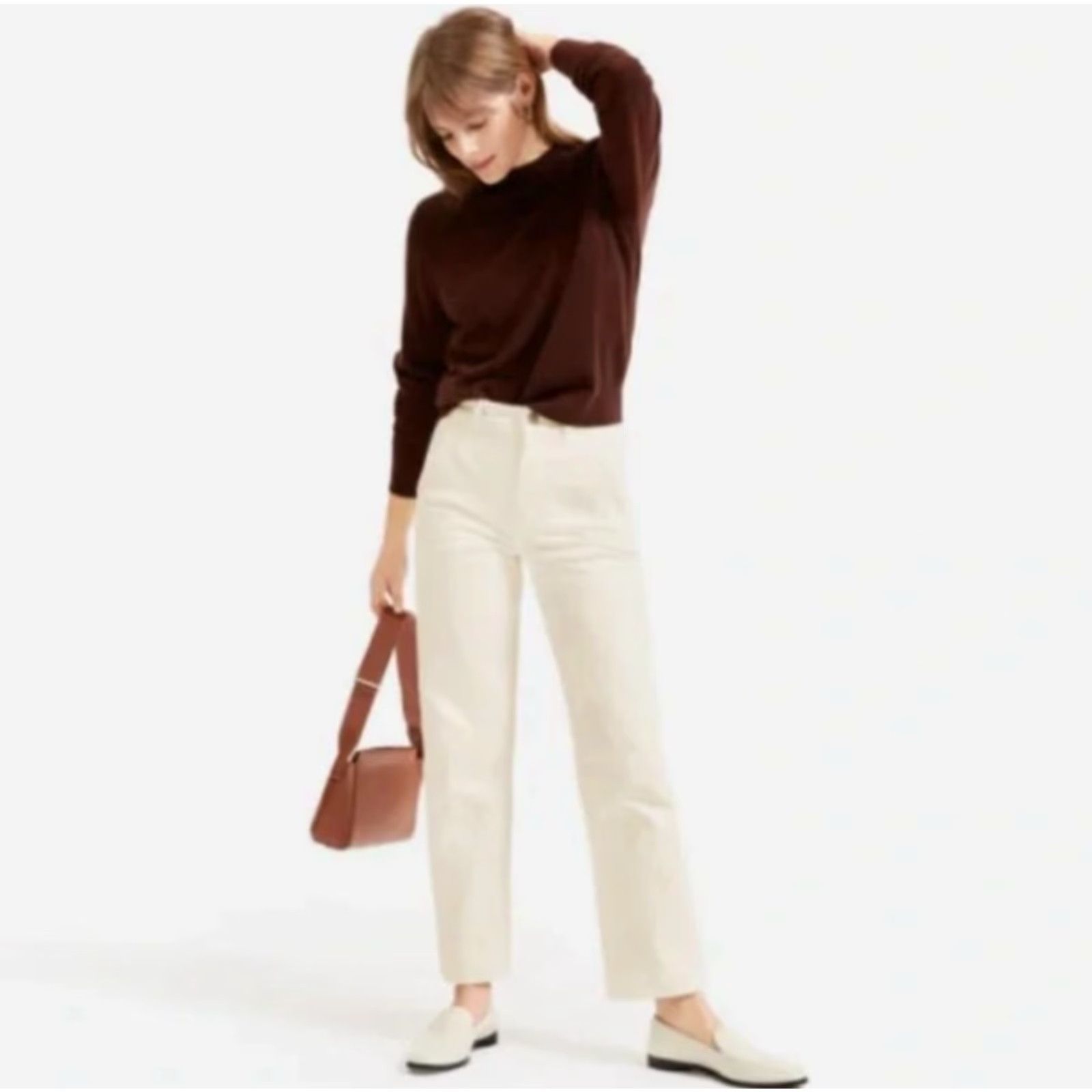 Everlane Everlane Womens |2 Short| Sandstone Utility Straight-Leg Crop Pants Beige Cotton Twill High Rise Front Pockets Cropped 24" Inseam Womens Size 26" / US 2 / IT 38 - 2 Thumbnail