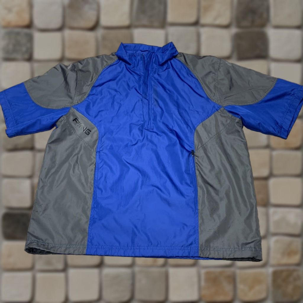 Vintage PING Performance Men 1/2 Zip Pullover Short Sleeve Jacket Golfing Blue Gray M Weather Windbreaker Sports Mens Size US M / EU 48-50 / 2 - 1 Thumbnail