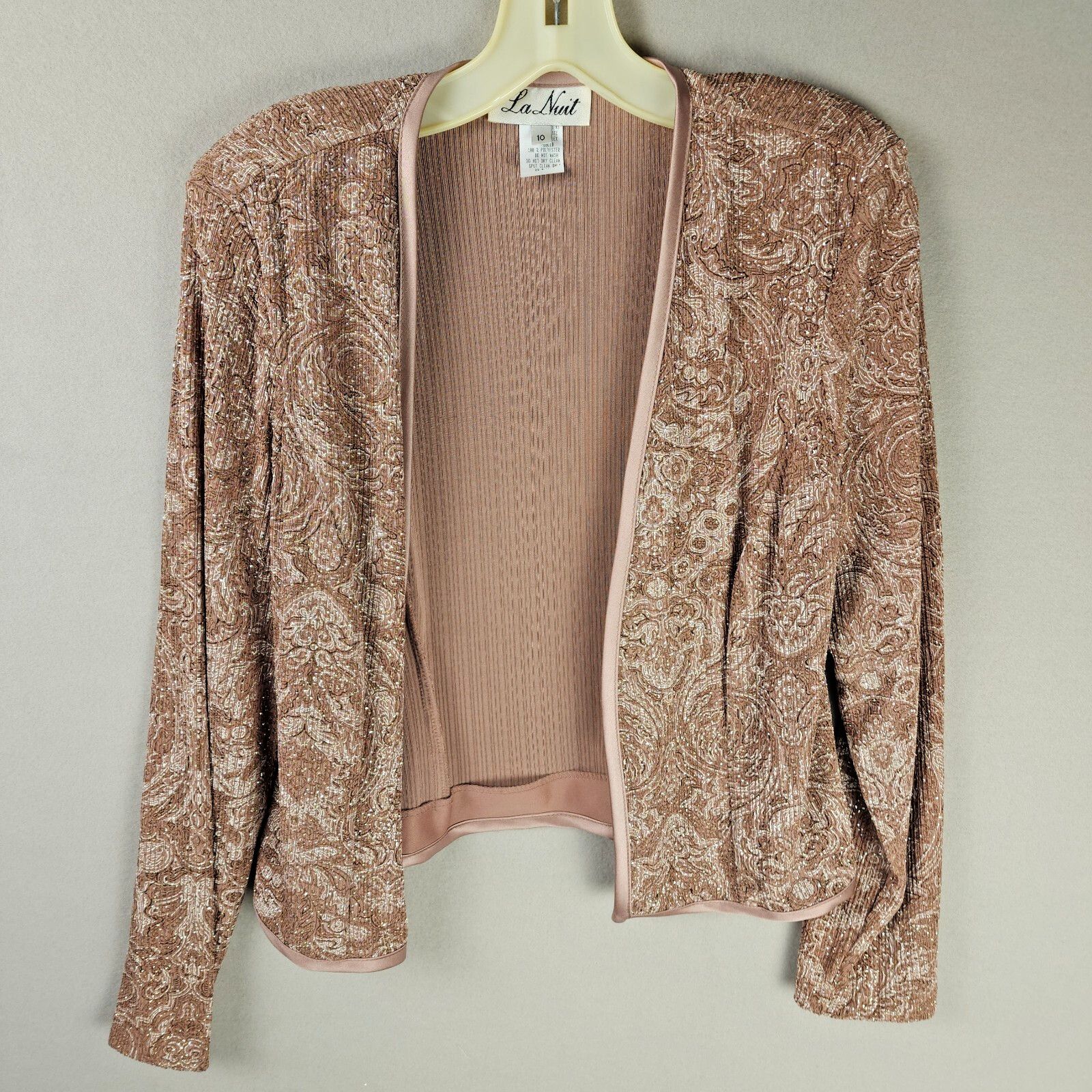 Vintage La Nuit Long Gown-Long Sleeve Jacket- Pink Paisely- Size 10 Size L / US 10 / IT 46 - 7 Thumbnail