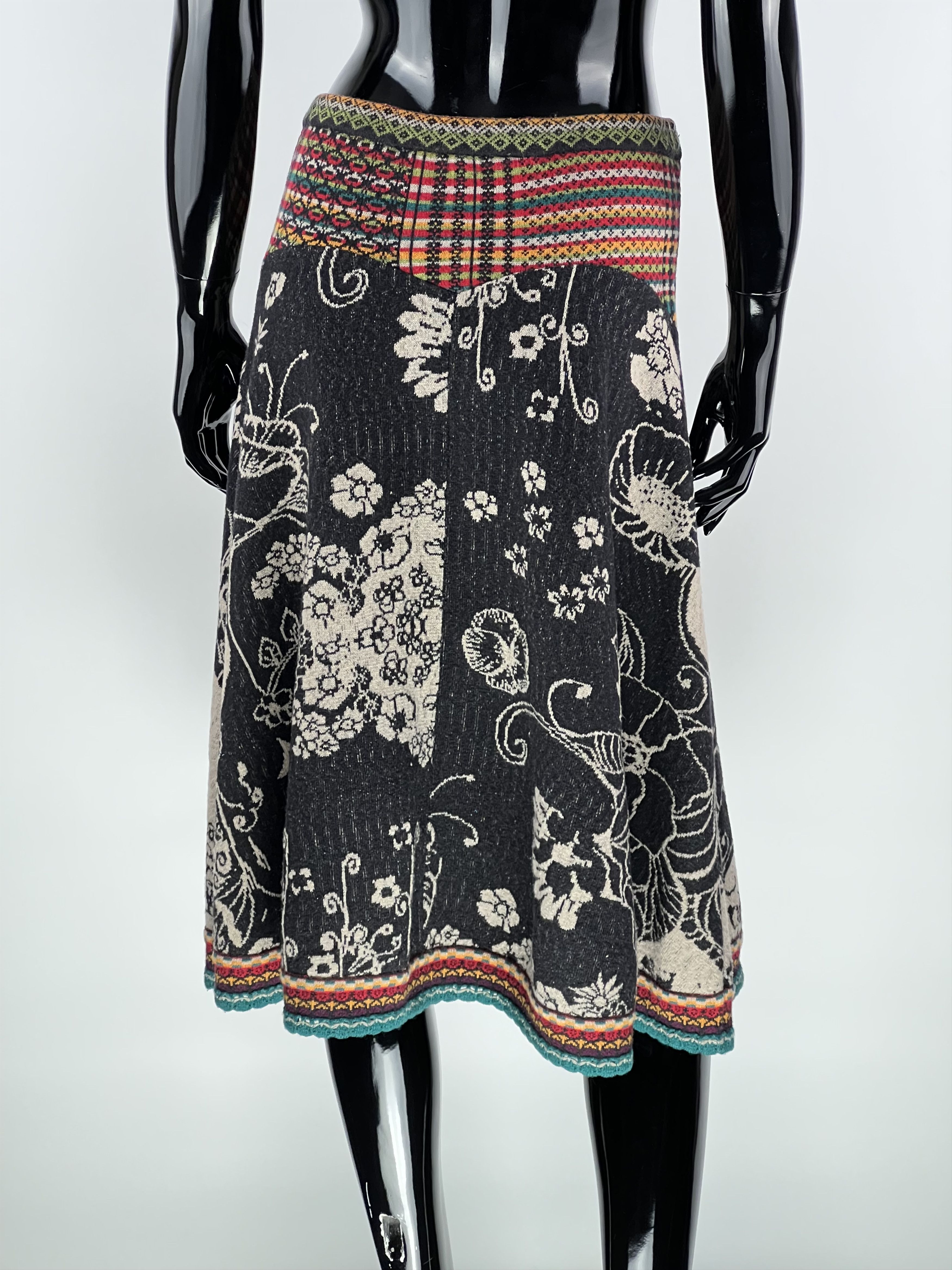 Designer Ivko Wool Midi Skirt Floral Print Size S/M Size 28" / US 6 / IT 42 - 3 Thumbnail