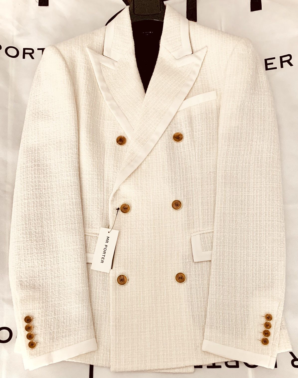 Amiri AMIRI Double-Breasted Silk Twill Wool Bouclé Blazer Size 50L Size 50L - 2 Thumbnail