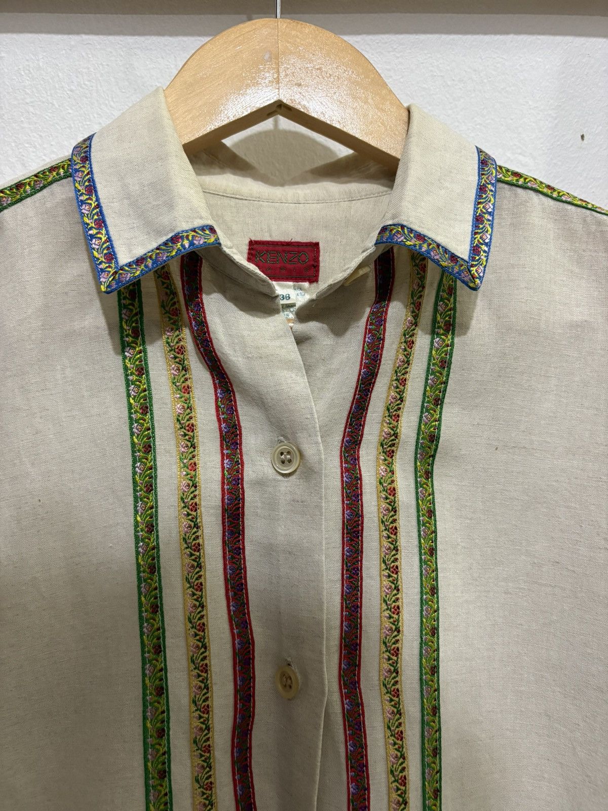 Designer × Kenzo 90s Kenzo Linen Shirt Size US L / EU 52-54 / 3 - 4 Thumbnail