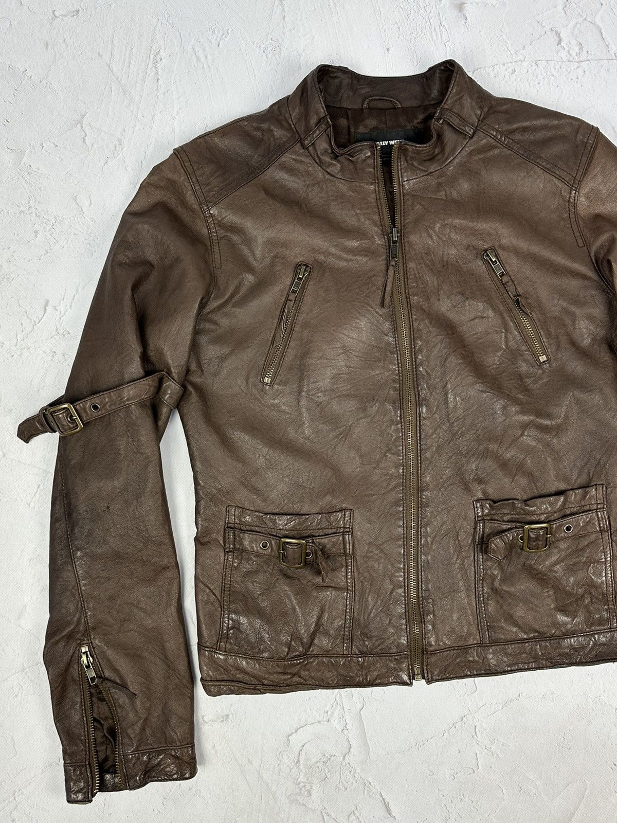 image of Avant Garde x Vintage Bondage Multipocket Zipper Leather Jacket in Brown, Women's (Size Medium)