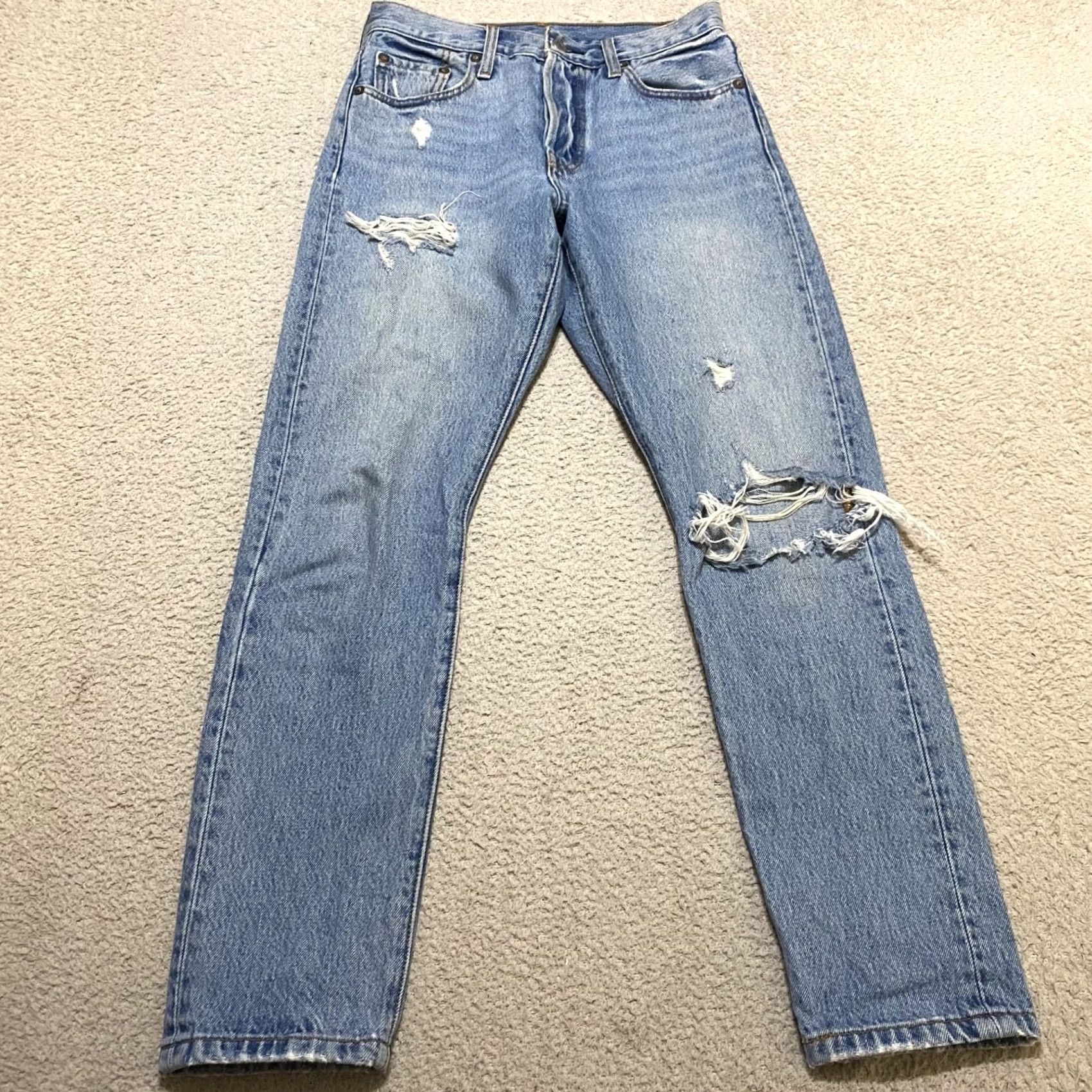 Levi's Levi's 501 Jeans Women Blue Medium Wash High Rise Distressed 25x28 5-Pocket Denim Cotton Regular Vitage No Size 42" / US 20 - 2 Thumbnail