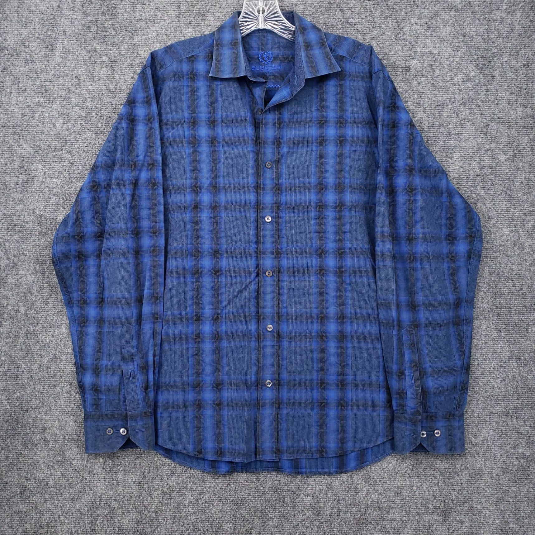BUGATCHI Bugatchi Uomo Button-Up Shirt Mens L Blue Plaid Long Sleeve Modern Fit Button-Front Casual Business/Night Out Size US L / EU 52-54 / 3 - 2 Thumbnail
