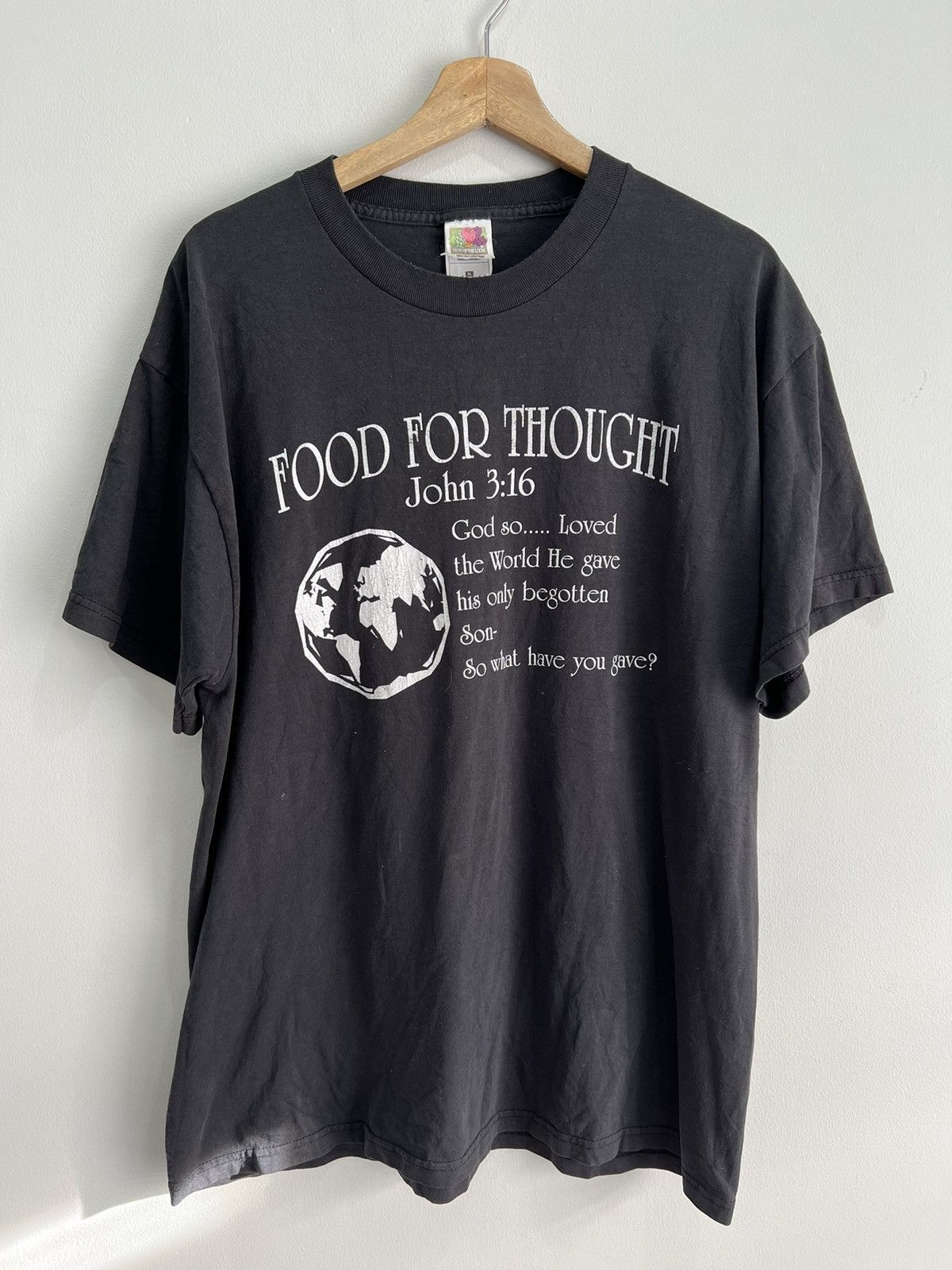 Vintage Vinage 90s Jesus Tee Shirt Food For Thought John 3:16 God Size US XL / EU 56 / 4 - 1 Thumbnail