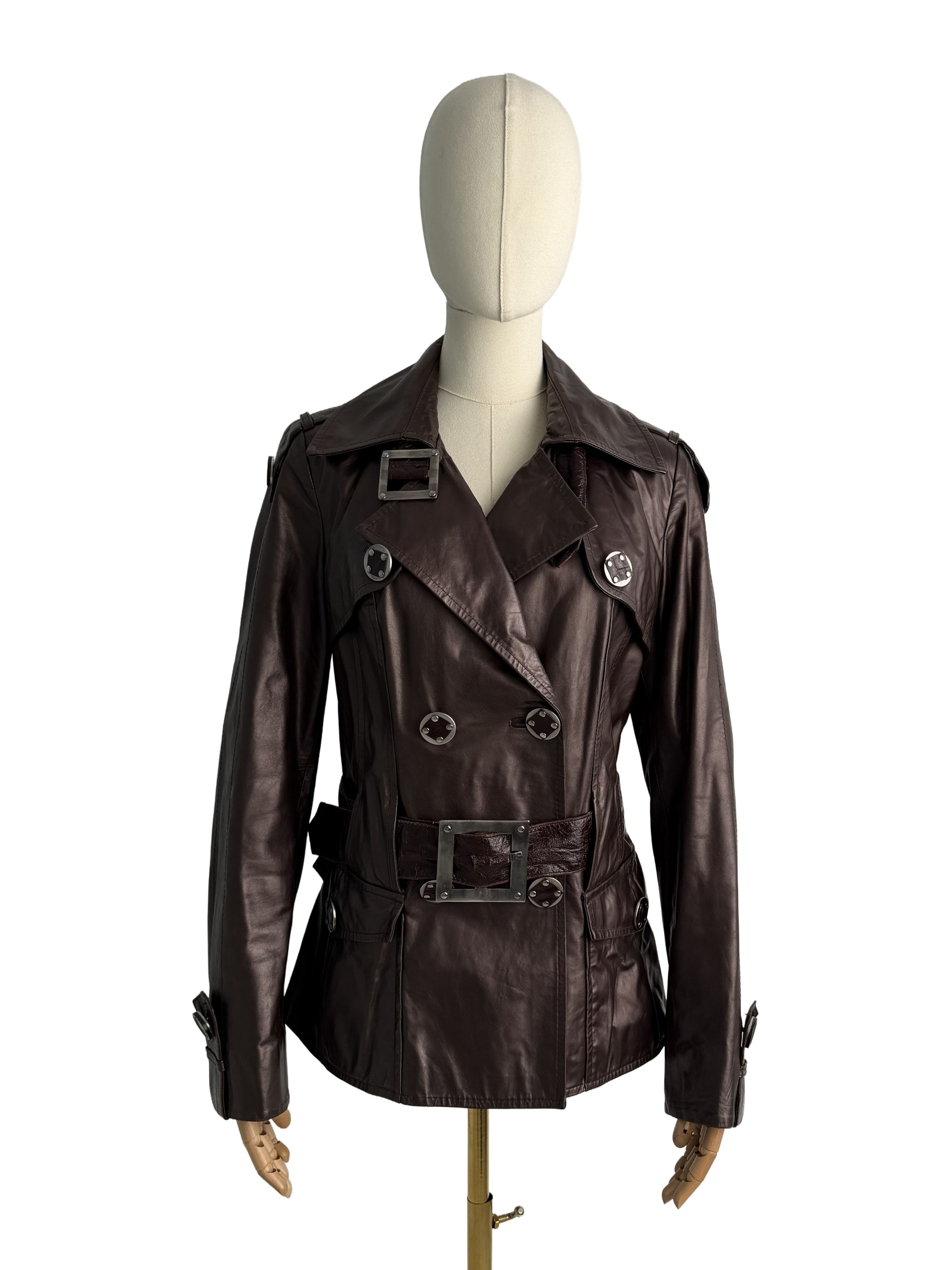 Vintage Vintage Leather Trench Jacket Belted Double Breasted Coat Size S / US 4 / IT 40 - 2 Thumbnail