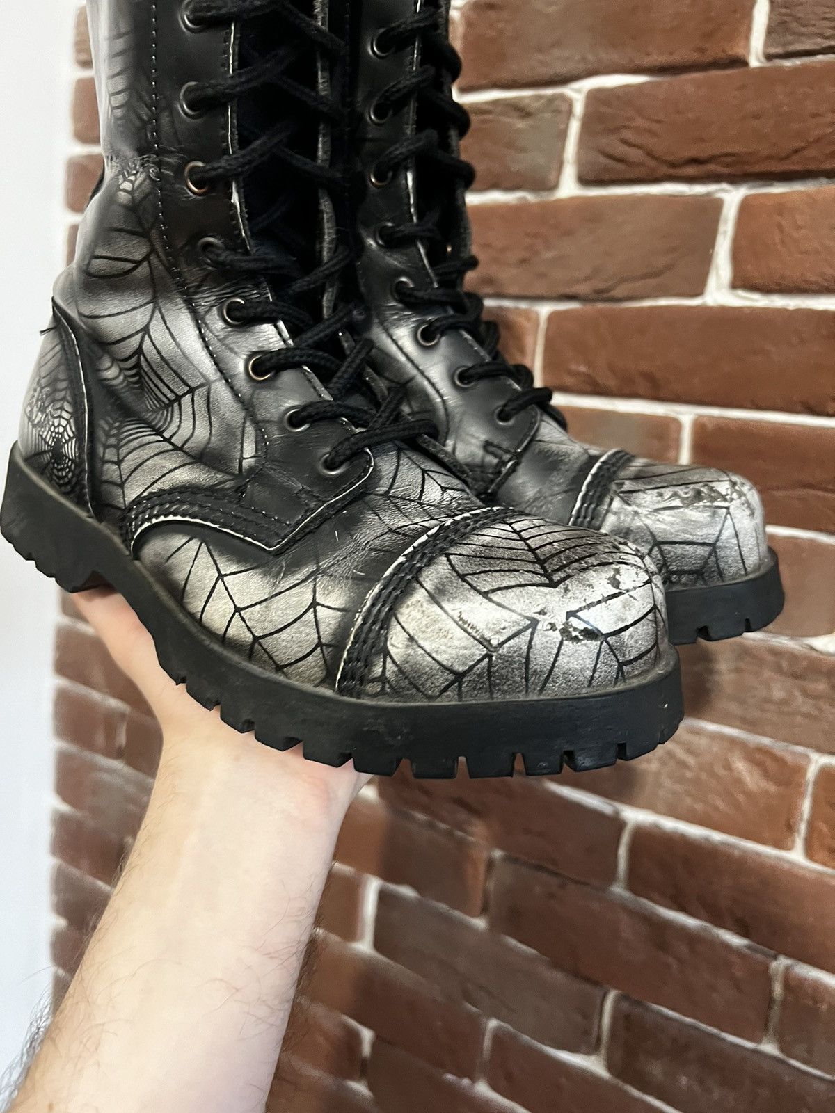 Seditionaries Rare Avant Garde High Top Platform Spider Web Boots Y2K Goth Size US 7 / IT 37 - 3 Thumbnail