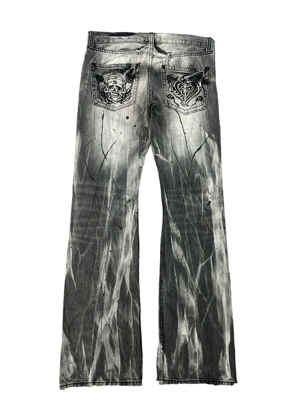 If Six Was Nine FLARED💥SORRIDERE SPLATER DISTRESSED DENIM PANT Size US 31 - 8 Thumbnail