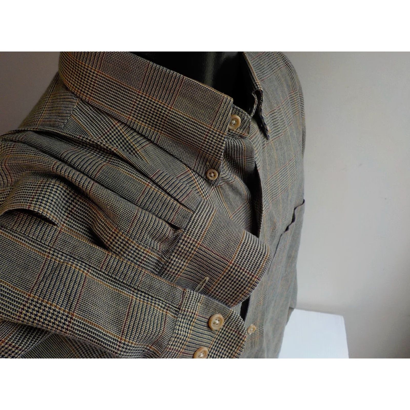 Vintage Viyella Shirt Navy Tan Red XL Button-Down Wool Cotton Checkered Long Sleeve Mens XL Size US XL / EU 56 / 4 - 4 Thumbnail