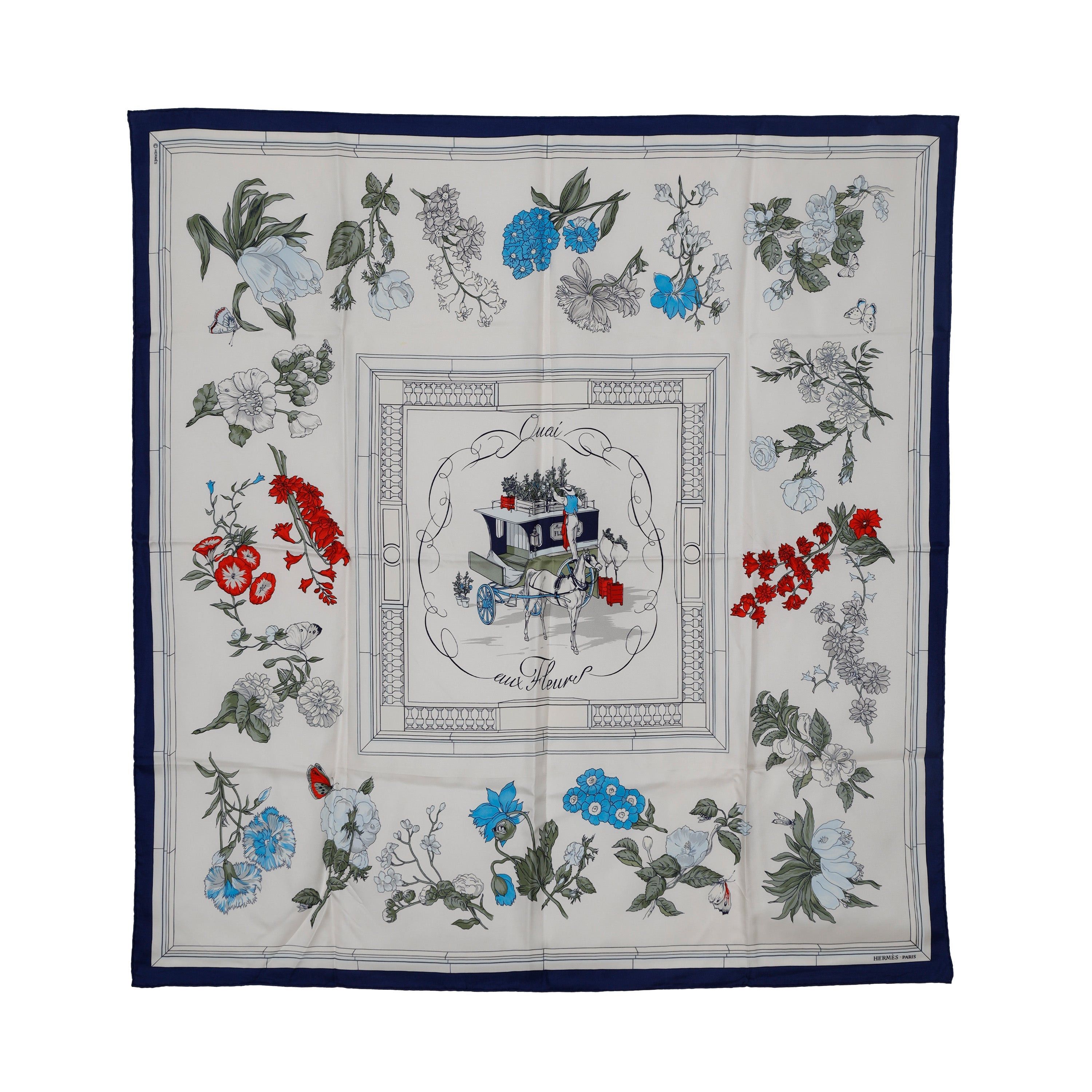 image of Hermes Hermes Quai Eux Fleurs Foulard in Black, Women's