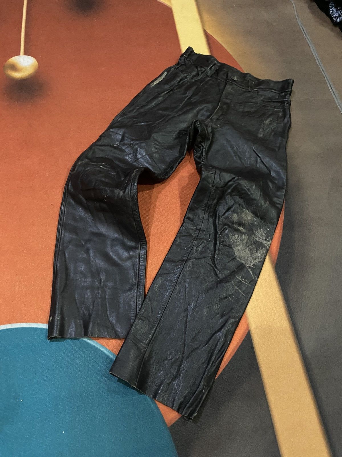 Genuine Leather Vintage NAVY RIDER Black Leather Biker Pant Genuine Leather Size US 29 - 14 Thumbnail