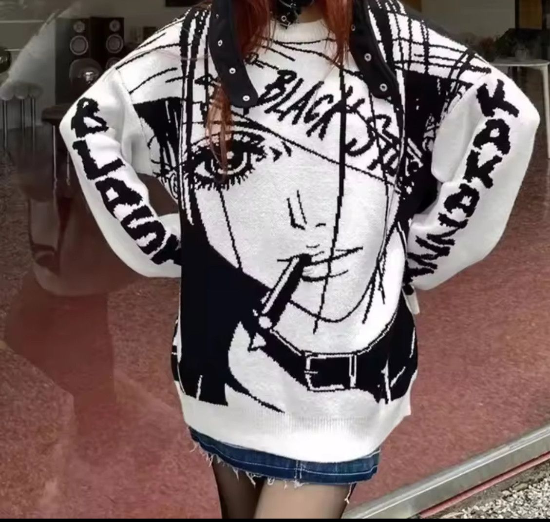 Other Street Retro Black Spider Anime Girl Jacquard Knitwear Size US XL / EU 56 / 4 - 4 Thumbnail