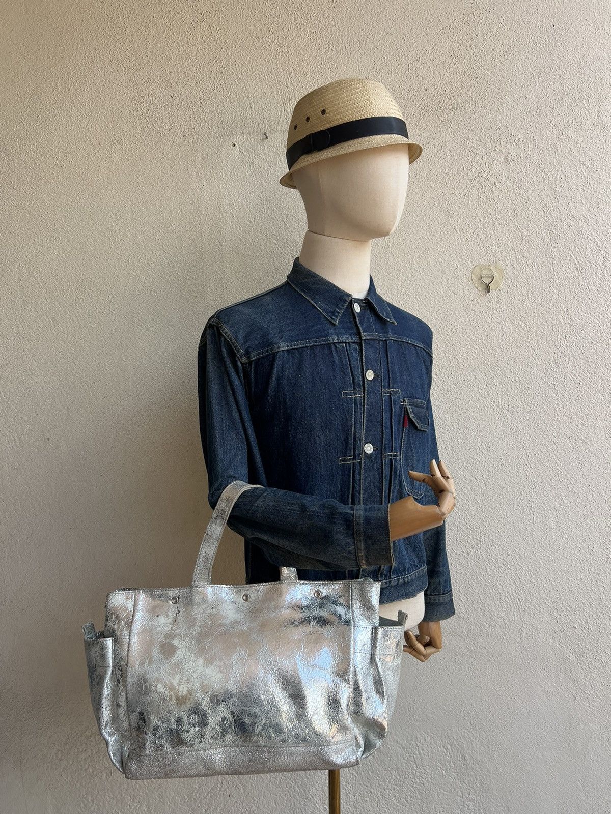 Bag × Issey Miyake × Leather Vintage Zucca Japan Cracked Distress Patina Leather Tote Bag Size ONE SIZE - 4 Thumbnail