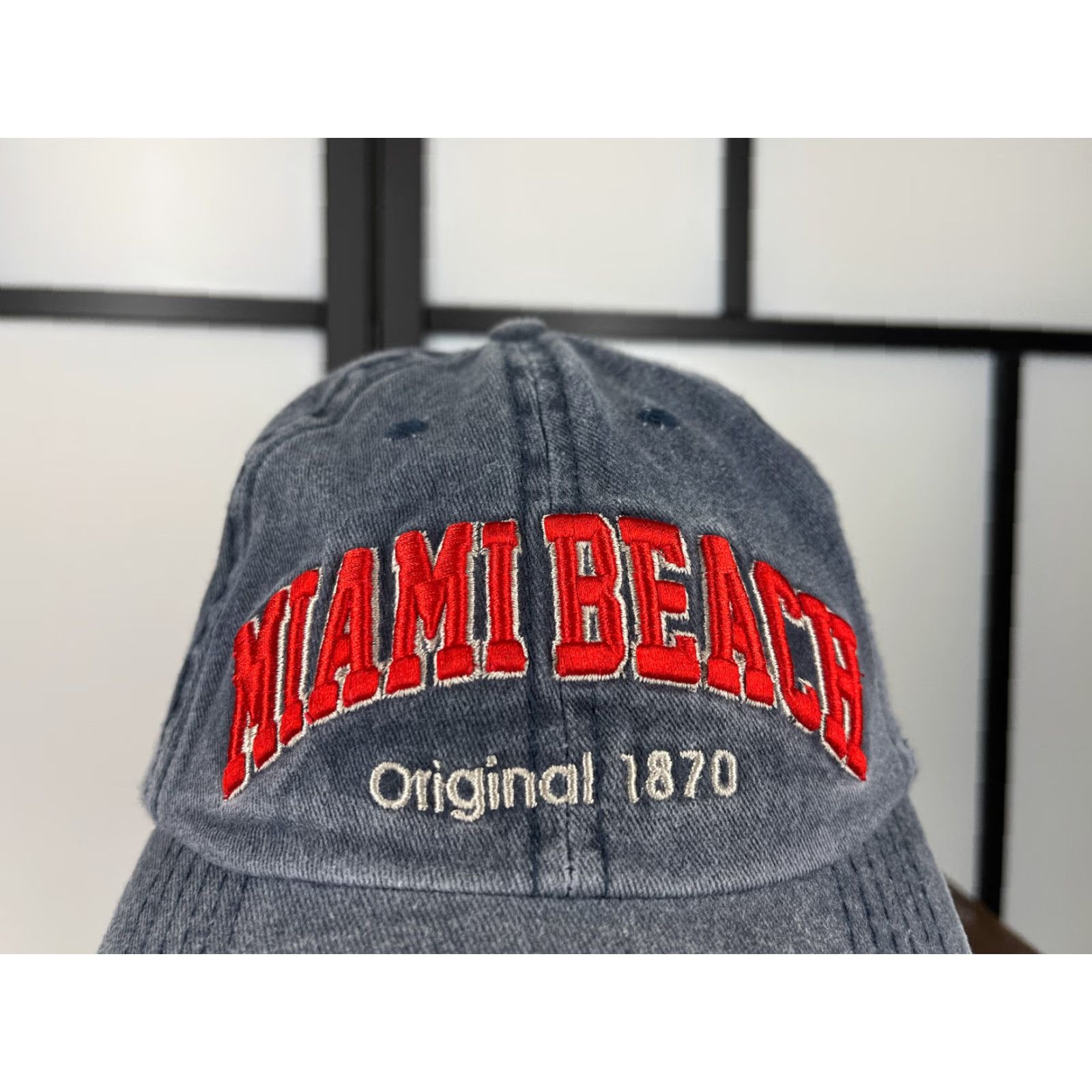 Vintage Miami Beach Original 1870 Hat Cap Strap Back One Size Adult Blue Red 100% Cotton Size ONE SIZE - 2 Thumbnail
