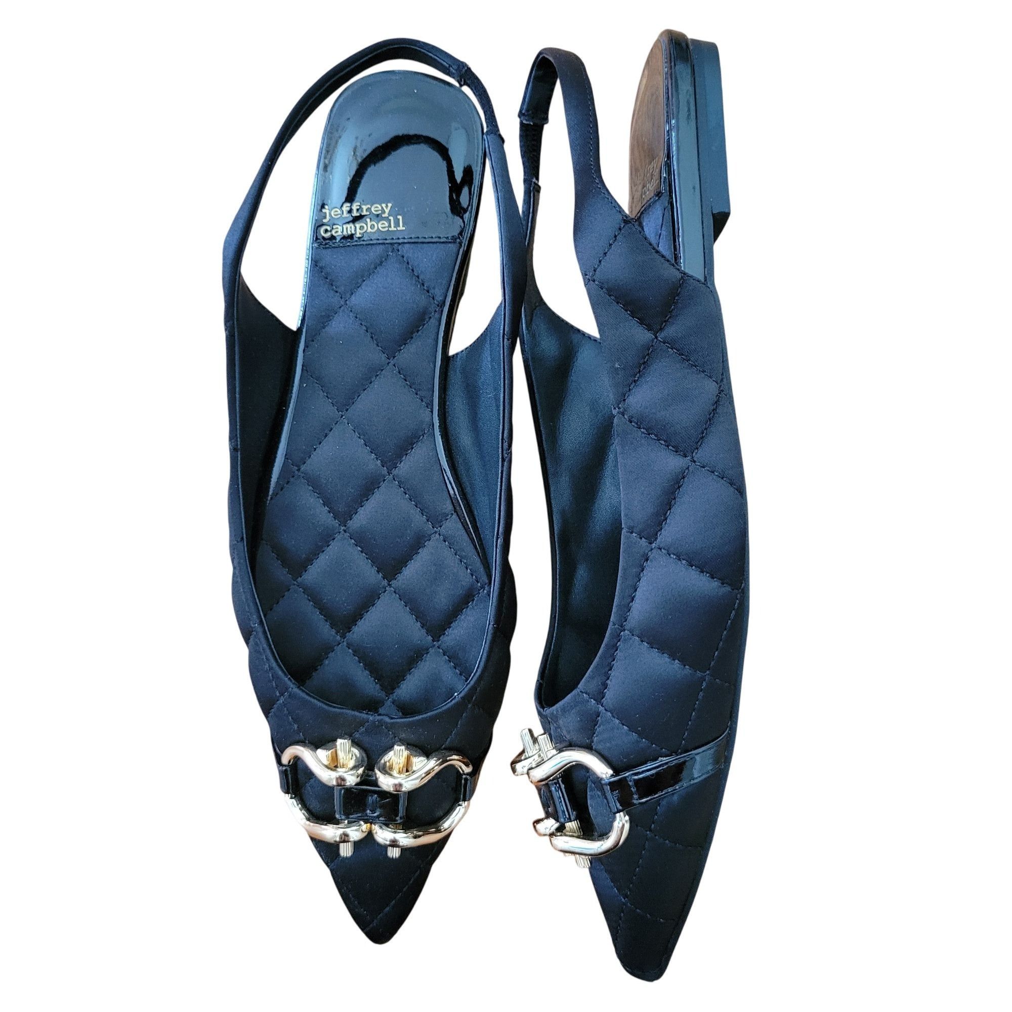 Jeffrey Campbell Jeffrey Campbell 7.5 Black Quilted Satin Flats Gold Chain Po Size US 7.5 / IT 37.5 - 1 Thumbnail