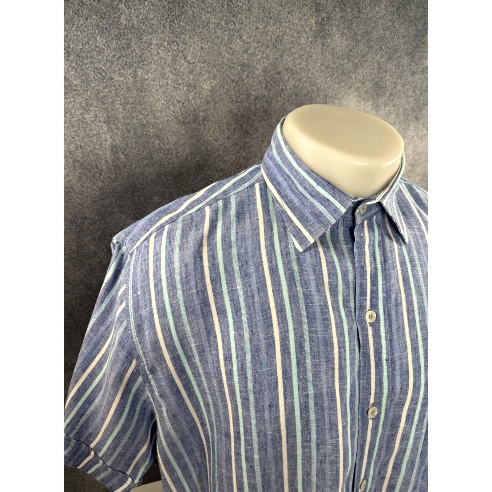 Vintage SARTORIA SARACENA / Italy - LINEN Mens M Striped Shirt - EXCELLENT Size US M / EU 48-50 / 2 - 2 Thumbnail
