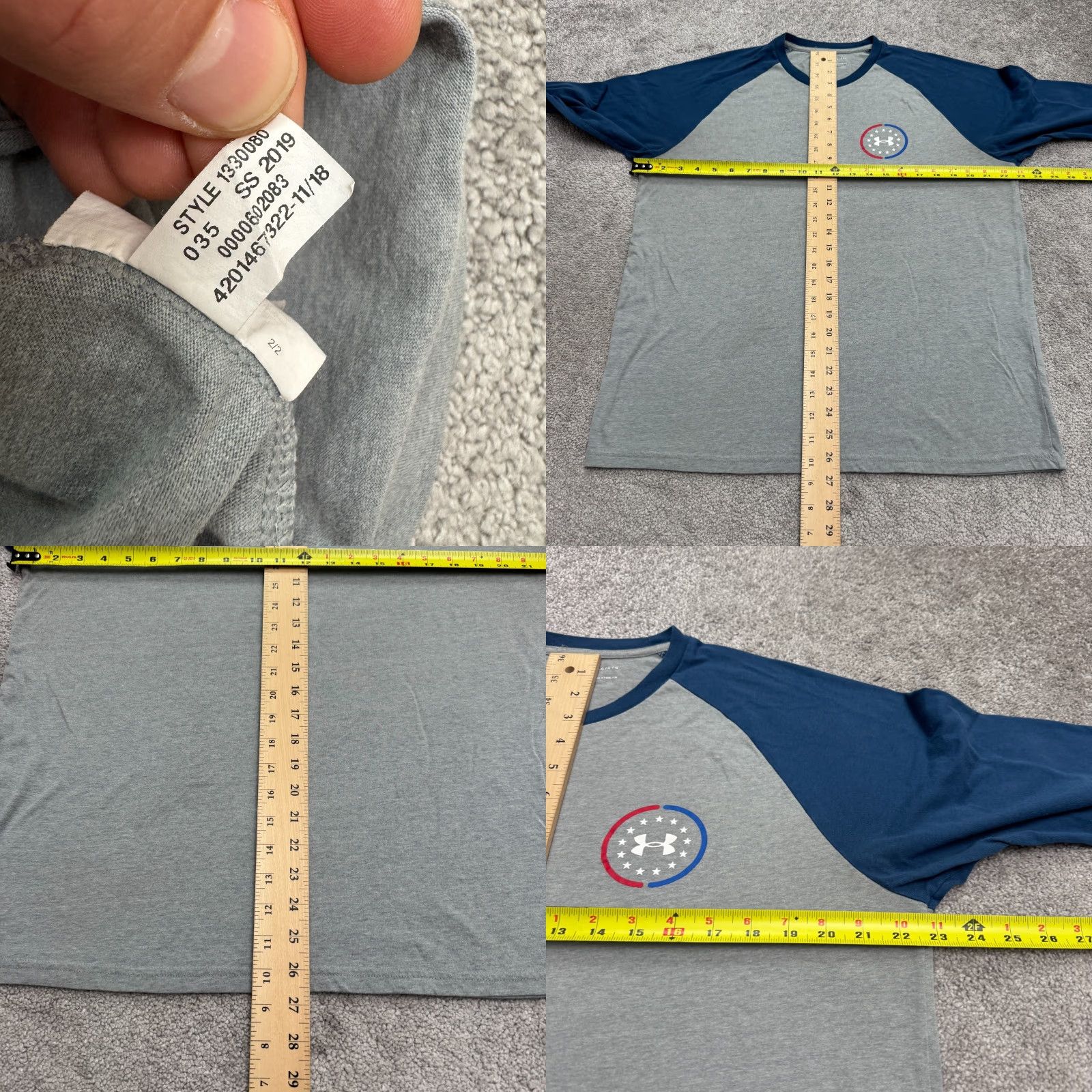 Under Armour Under Armour HeatGear T-Shirt Men Loose Graphic Raglan Long Sleeve Gray Blue Under armour HeatGear Size US L / EU 52-54 / 3 - 8 Thumbnail