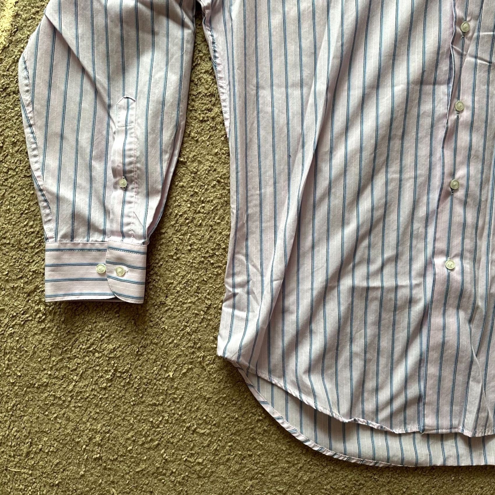 Pinko Bergamo Shirt Mens Large Pink Blue Striped Spread New York Filled Size US L / EU 52-54 / 3 - 5 Thumbnail
