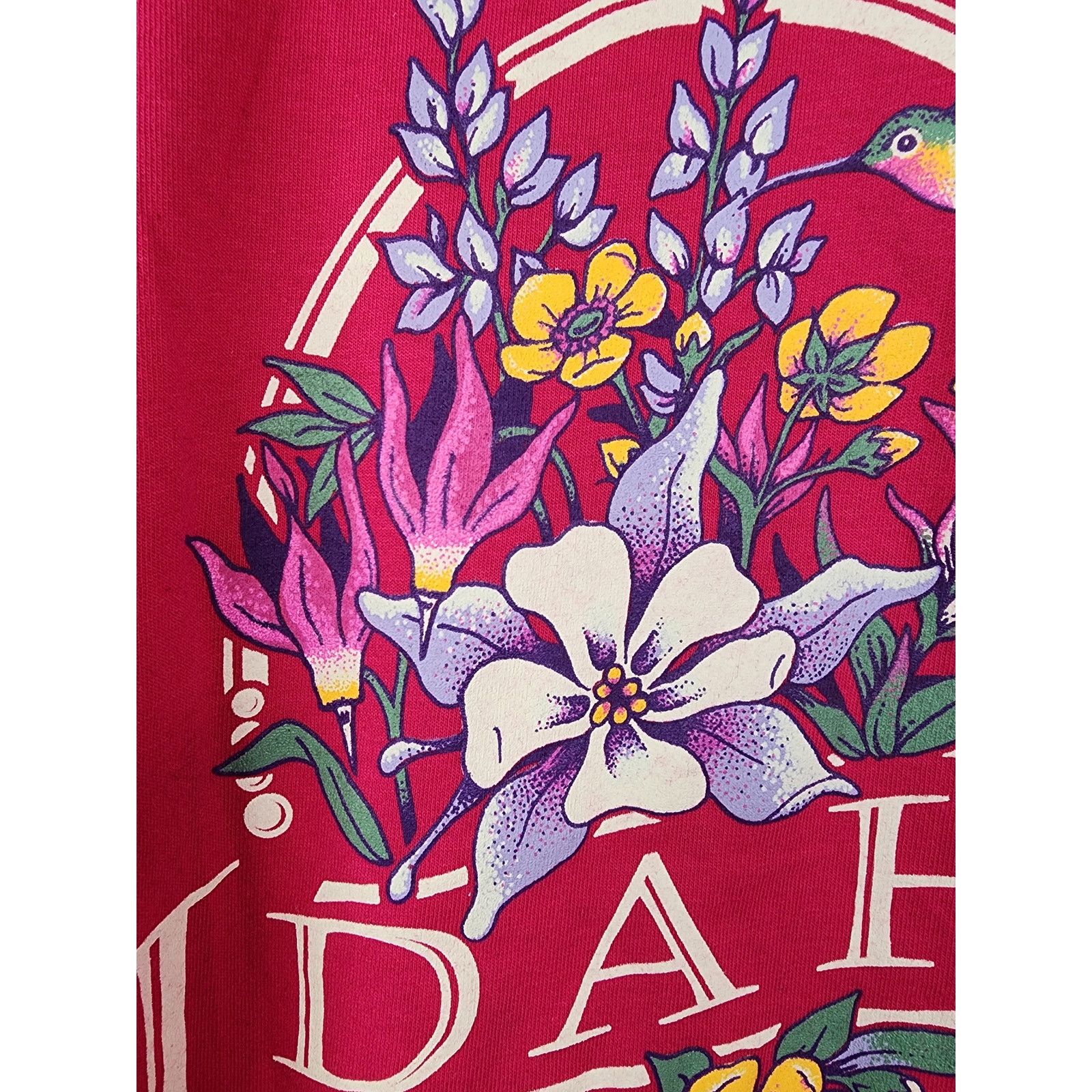 Jerzees × Vintage 90s Idaho Floral Bird Graphic Tee Vibrant Pink Cotton Top Size M / US 6-8 / IT 42-44 - 4 Thumbnail