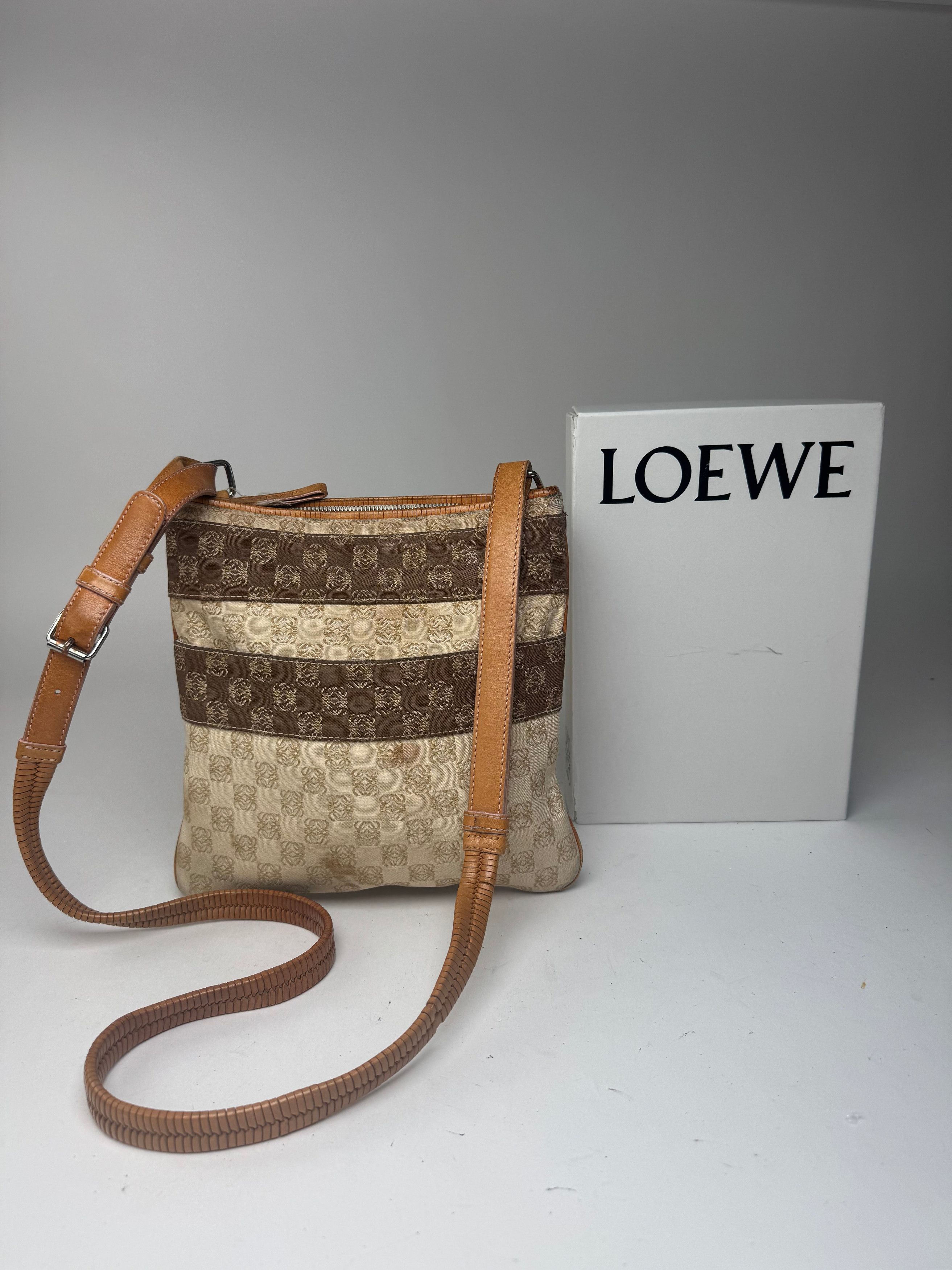 Loewe Vintage Madrid Leather canvas monogram Shoulder bag beige br Size ONE SIZE - 1 Thumbnail