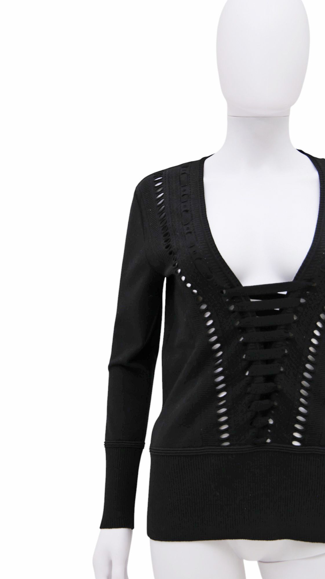 Roberto Cavalli F/W 2012 Black Cut-Out Wool Longsleeve Size S / US 4 / IT 40 - 6 Thumbnail