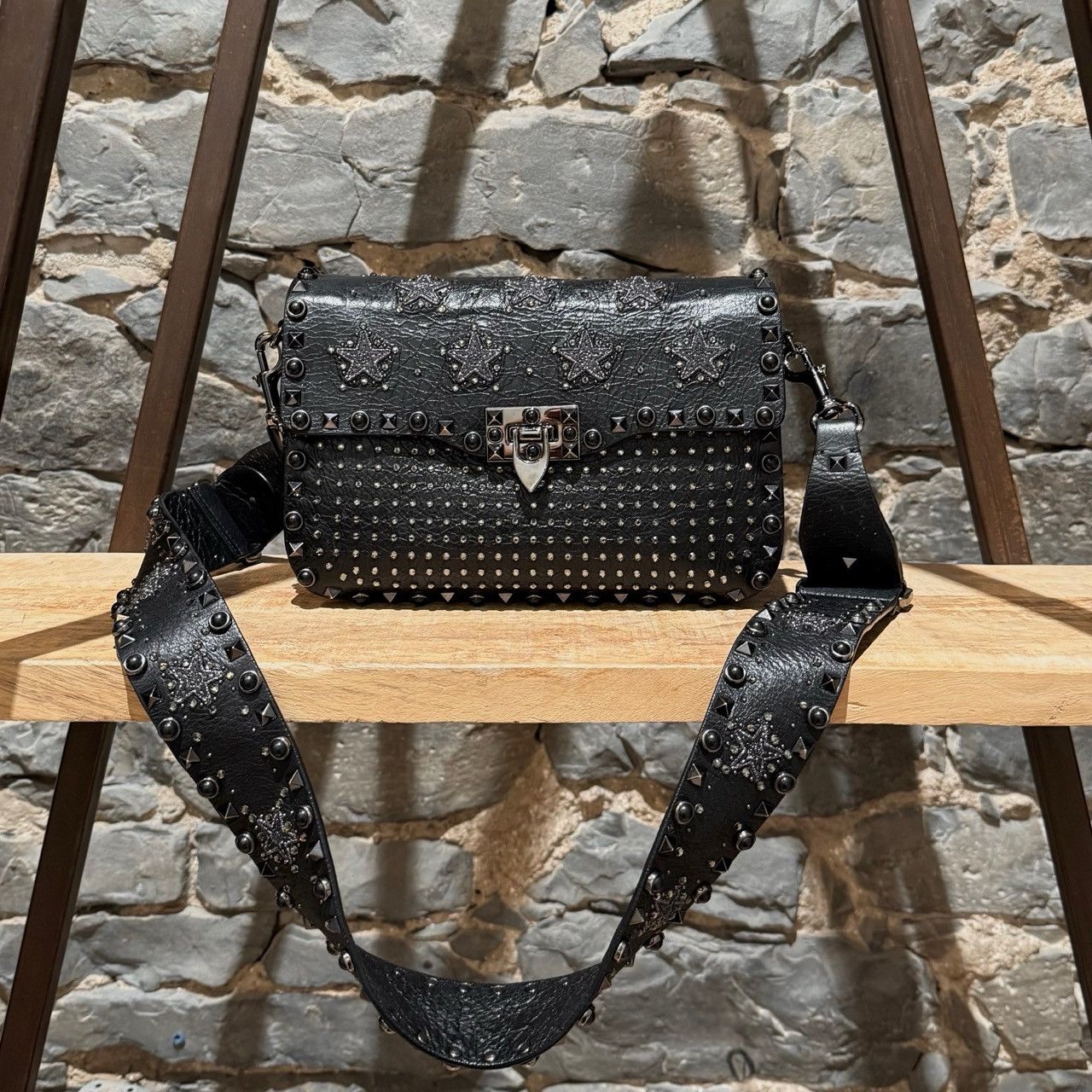 Valentino Valentino Black Star Crystal Rolling Rockstud Crossbody Bag Size ONE SIZE - 1 Thumbnail