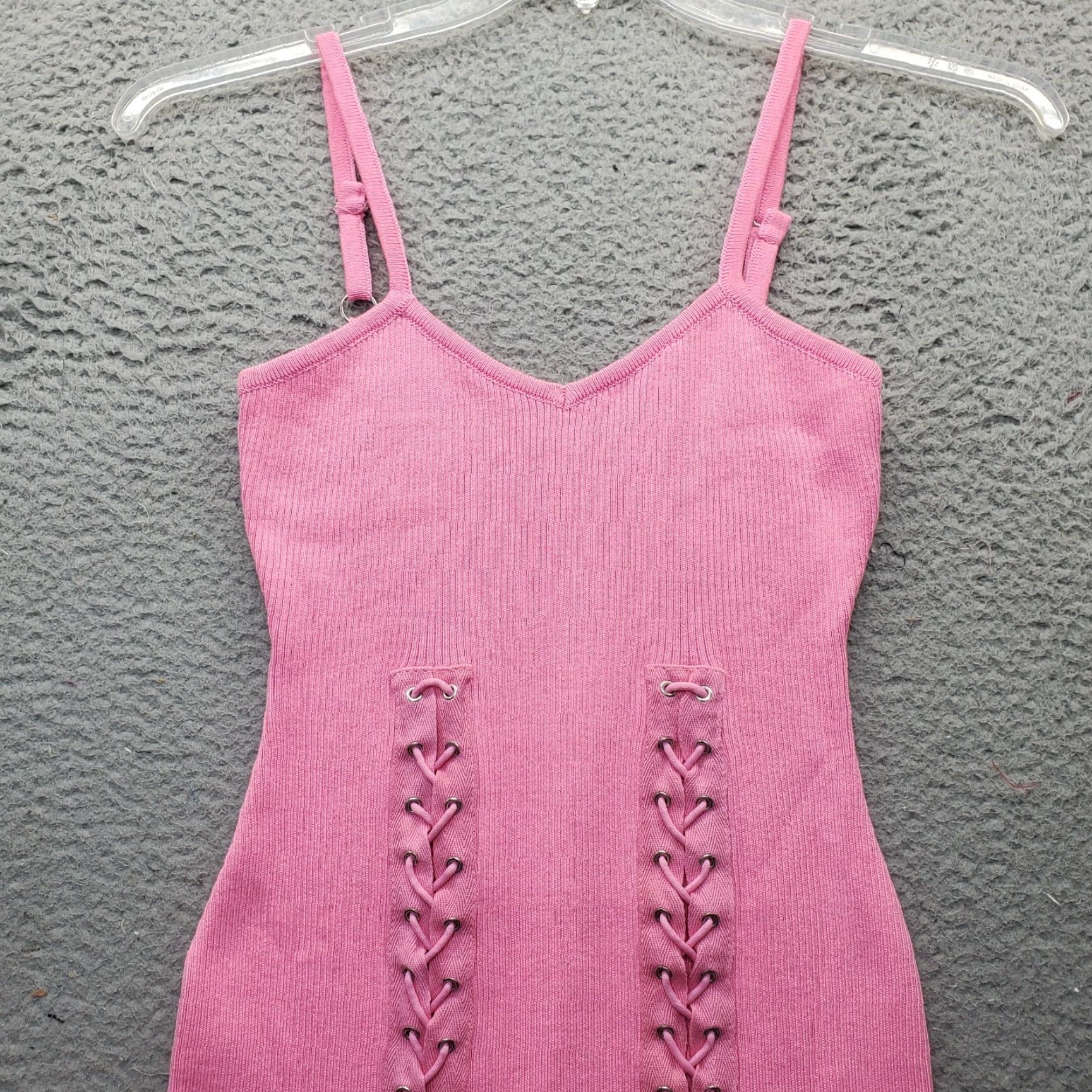 Pinko Highlight Bodycon Dress Women Size S Pink Ribbed Lace Up Stretch Adjustable Strap Missing Size S / US 4 / IT 40 - 4 Thumbnail