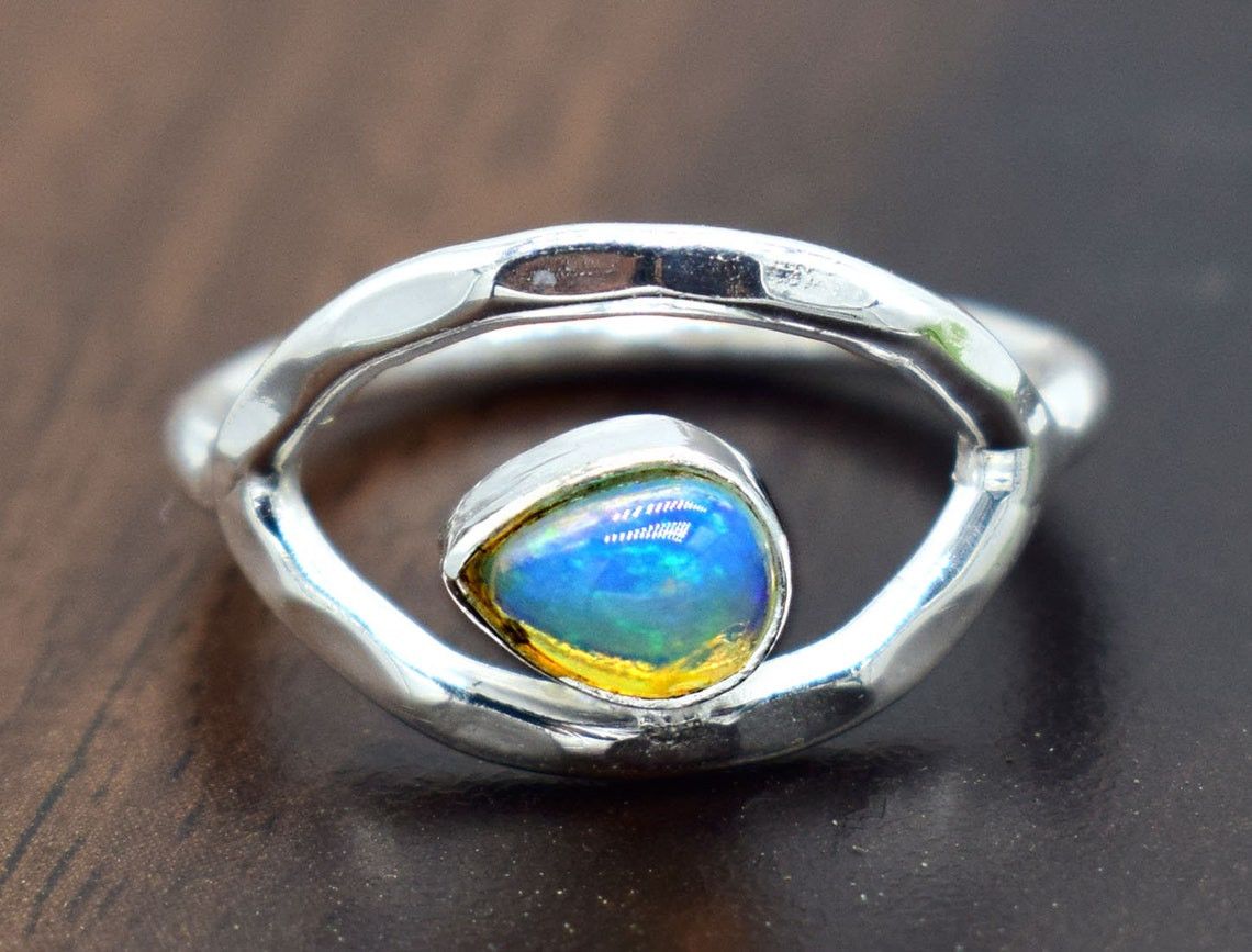 Handmade Handmade Pear Ethiopian Opal Ring Boho 925 Silver Gemstone Size ONE SIZE - 2 Thumbnail