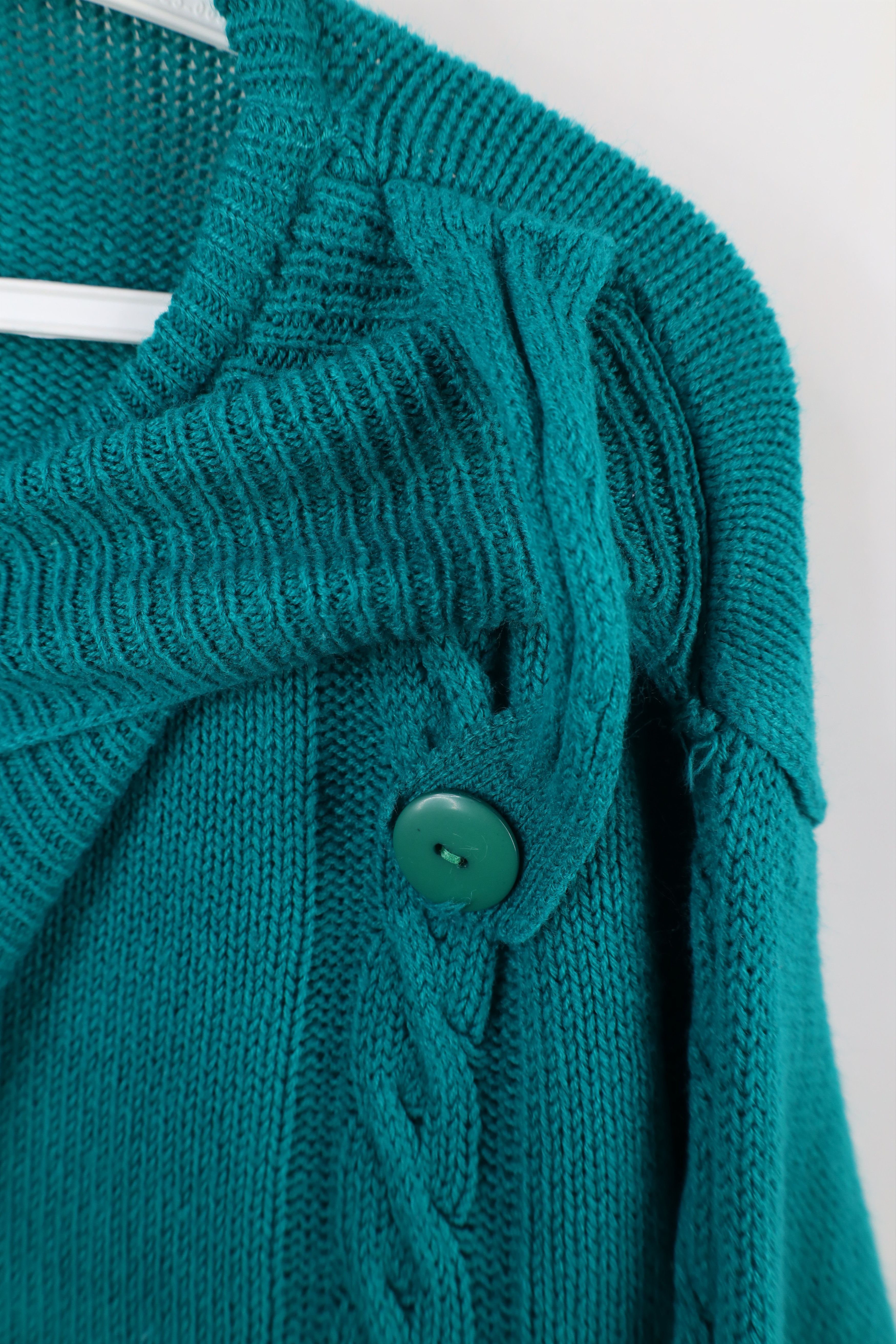 Vintage Vintage 70s Streetwear Cable Knit Front Bib Sweater Teal Size XS / US 0-2 / IT 36-38 - 4 Thumbnail