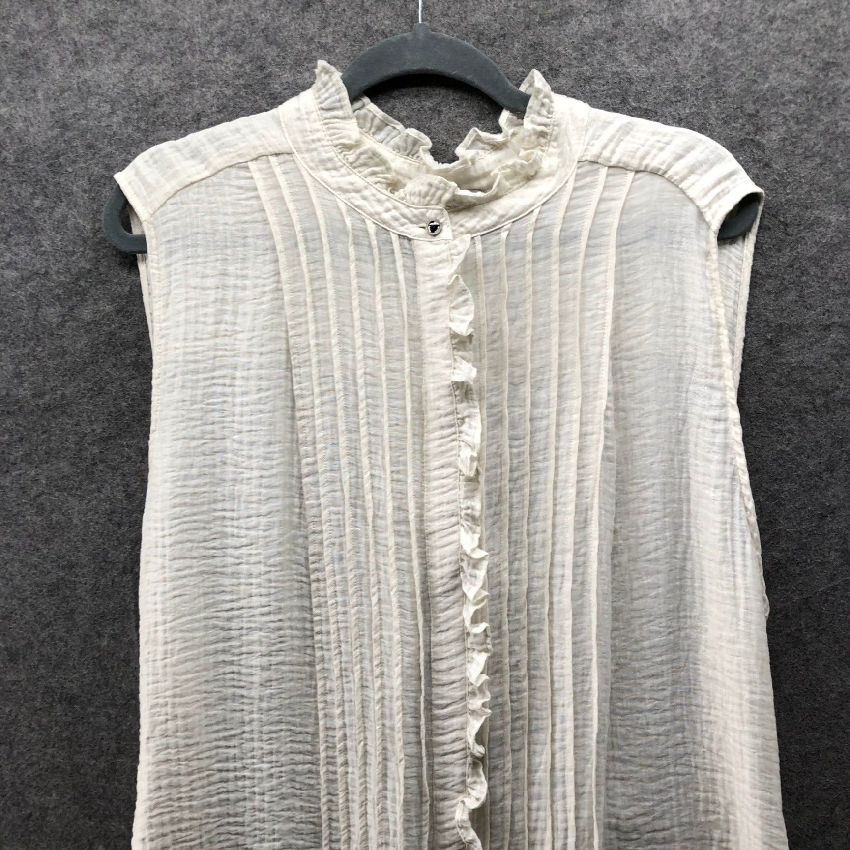 H&M VINTAGE HM Sleeveless Ruffle Midi Shirt Dress XL Ivory Crinkle Lyocell Blend Seersucker Shirt Dress Women XL White Bohemian Peasant 90s? Size XL / US 12-14 / IT 48-50 - 5 Thumbnail