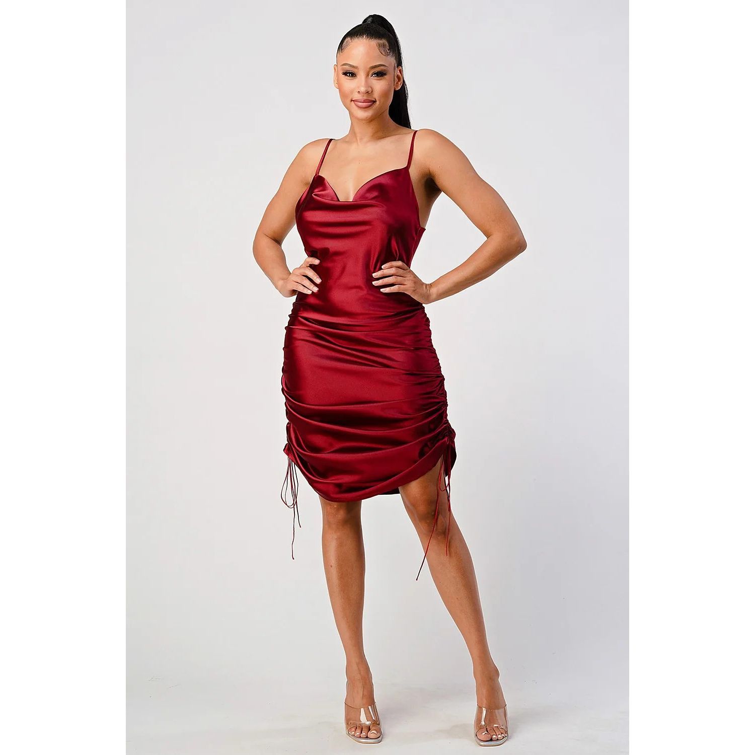 Other Dress Womens Size M Red Cowl Neck Ruched Bodycon Mini Party Size M / US 6-8 / IT 42-44 - 7 Thumbnail