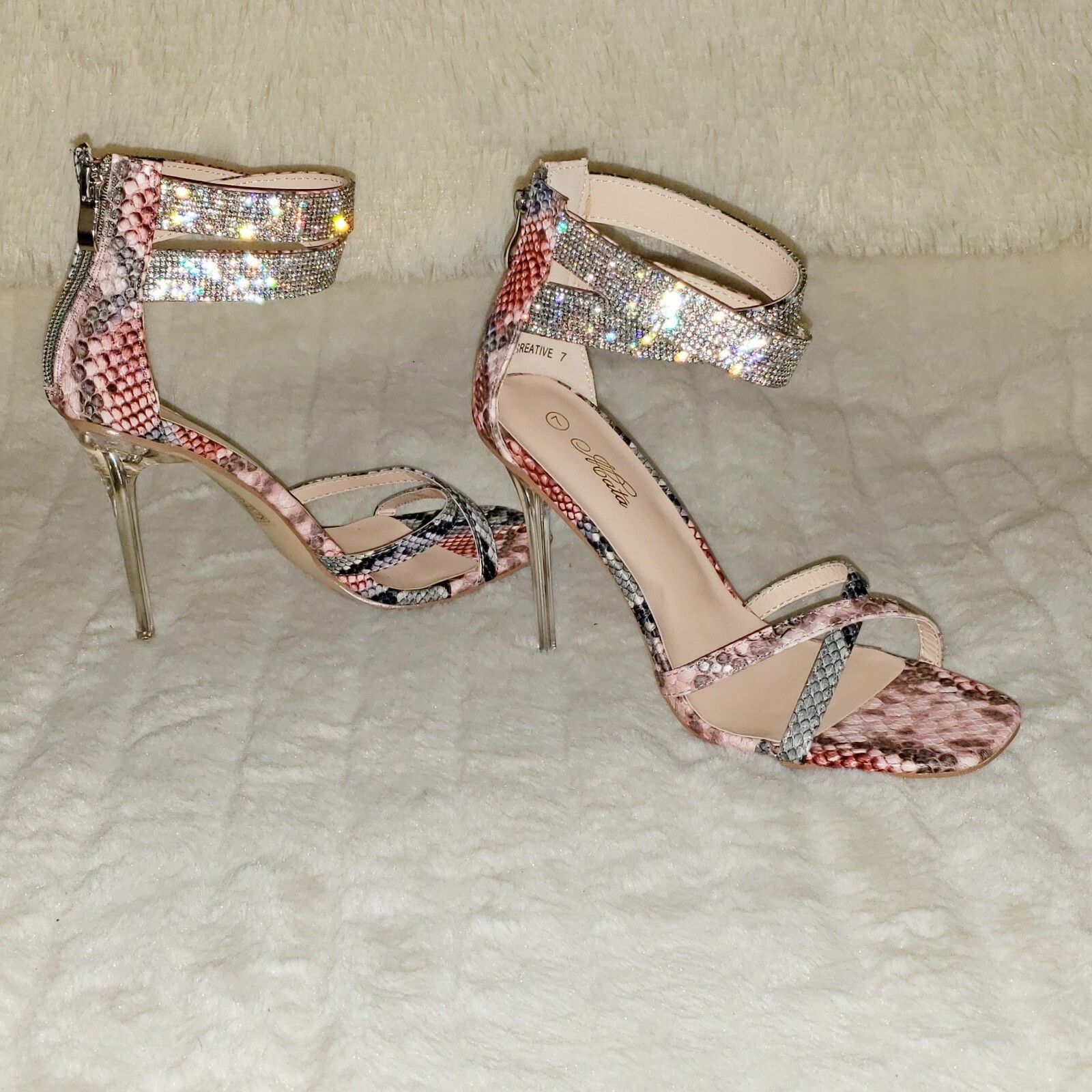 Other Mata Pink Snake Print Rhinestone Double Ankle Strap Closed B Size US 8 / IT 38 - 5 Thumbnail